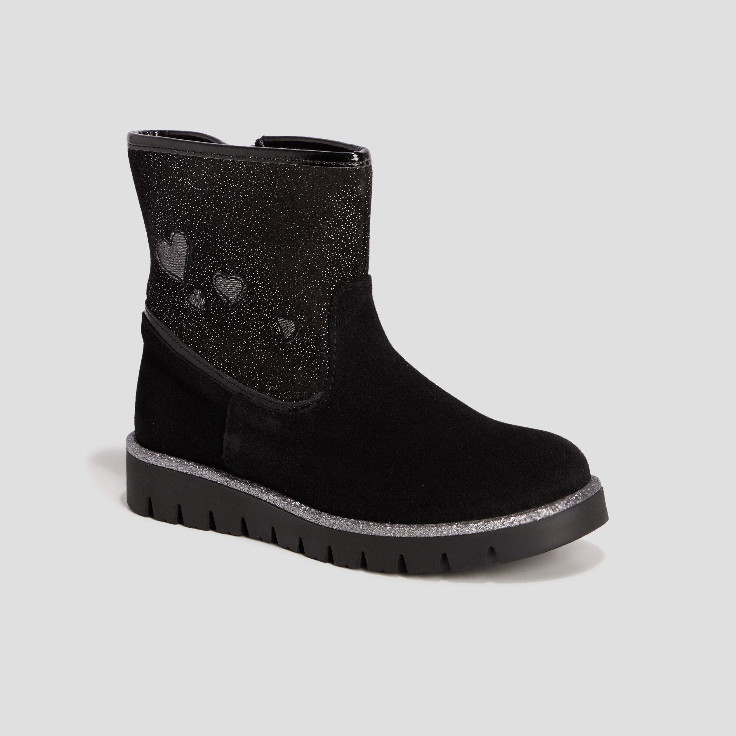 Bottes en cuir empiècements pailletés noir fille | La Halle