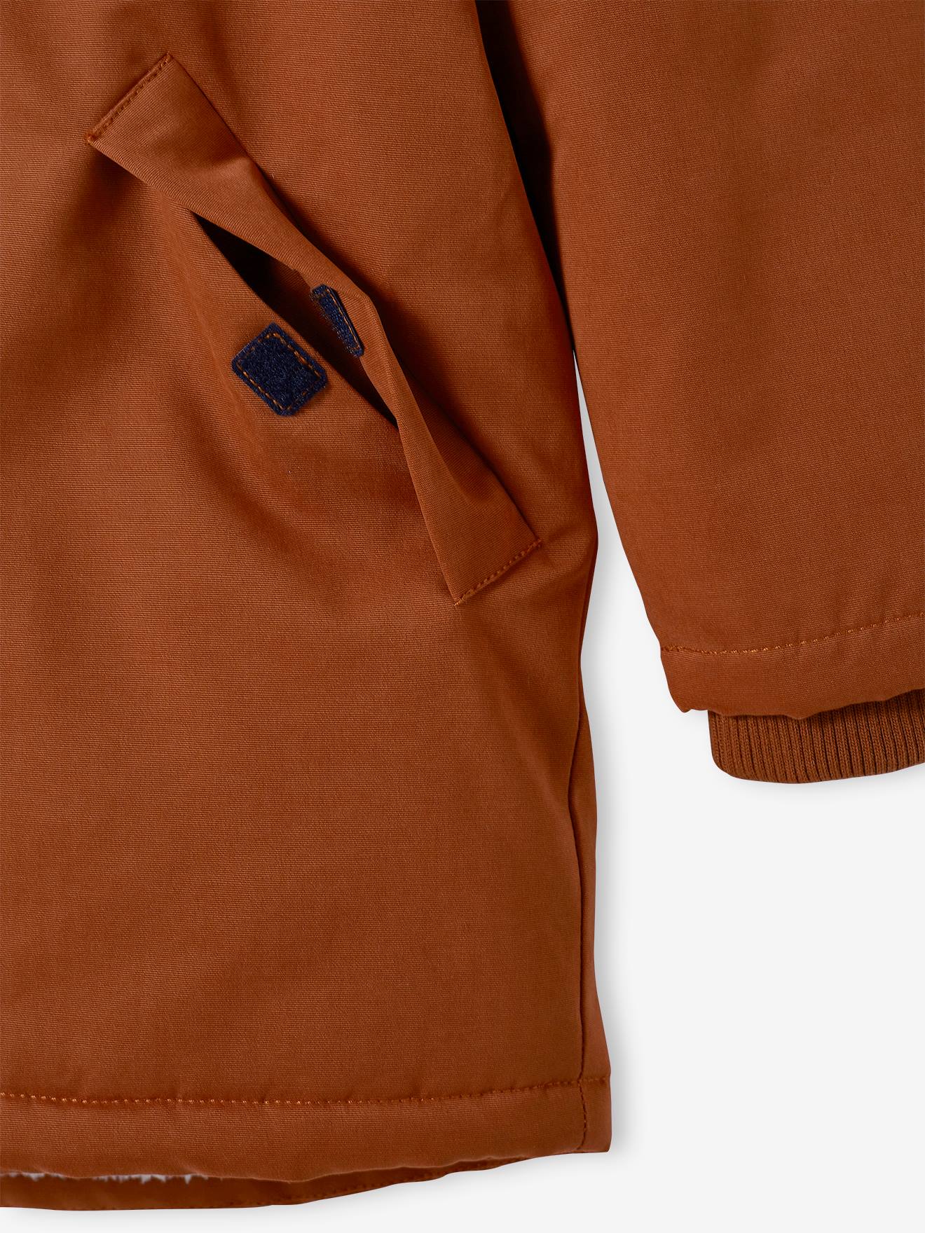 Parka à capuche doublée sherpa garçon noisette