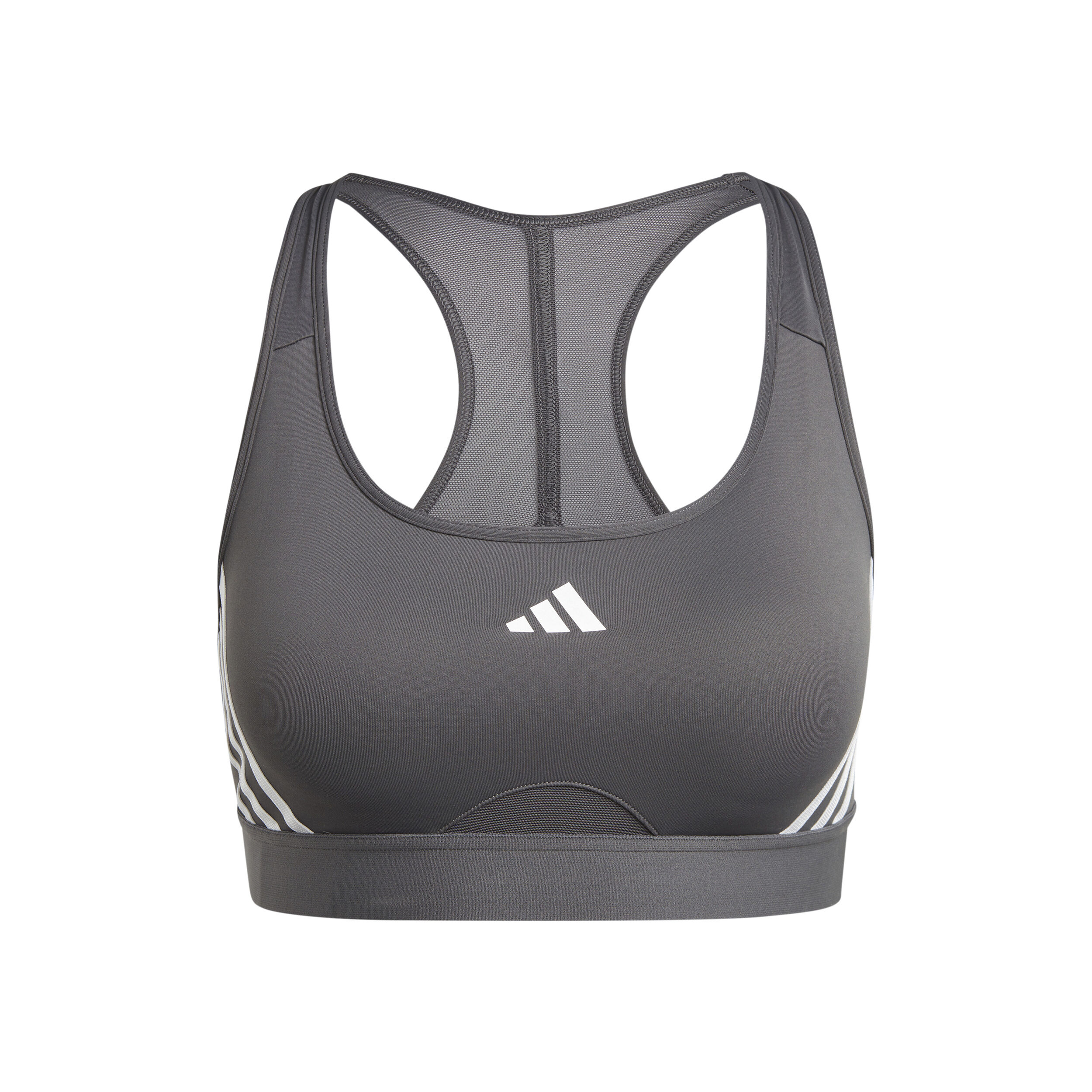 Power Racer Medium 3-Stripes Sport-BH Damen - Grau, Weiß