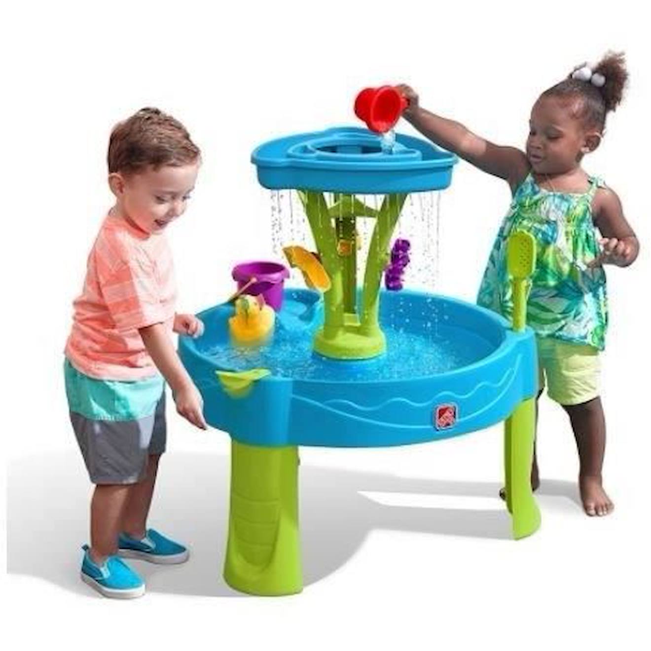 Step2 Summer Showers Splash Table d'eau avec 8 Accessoires | Table de Jeu Enfant a Eau | Table d'activité / Jouet pour Le Jardin bleu