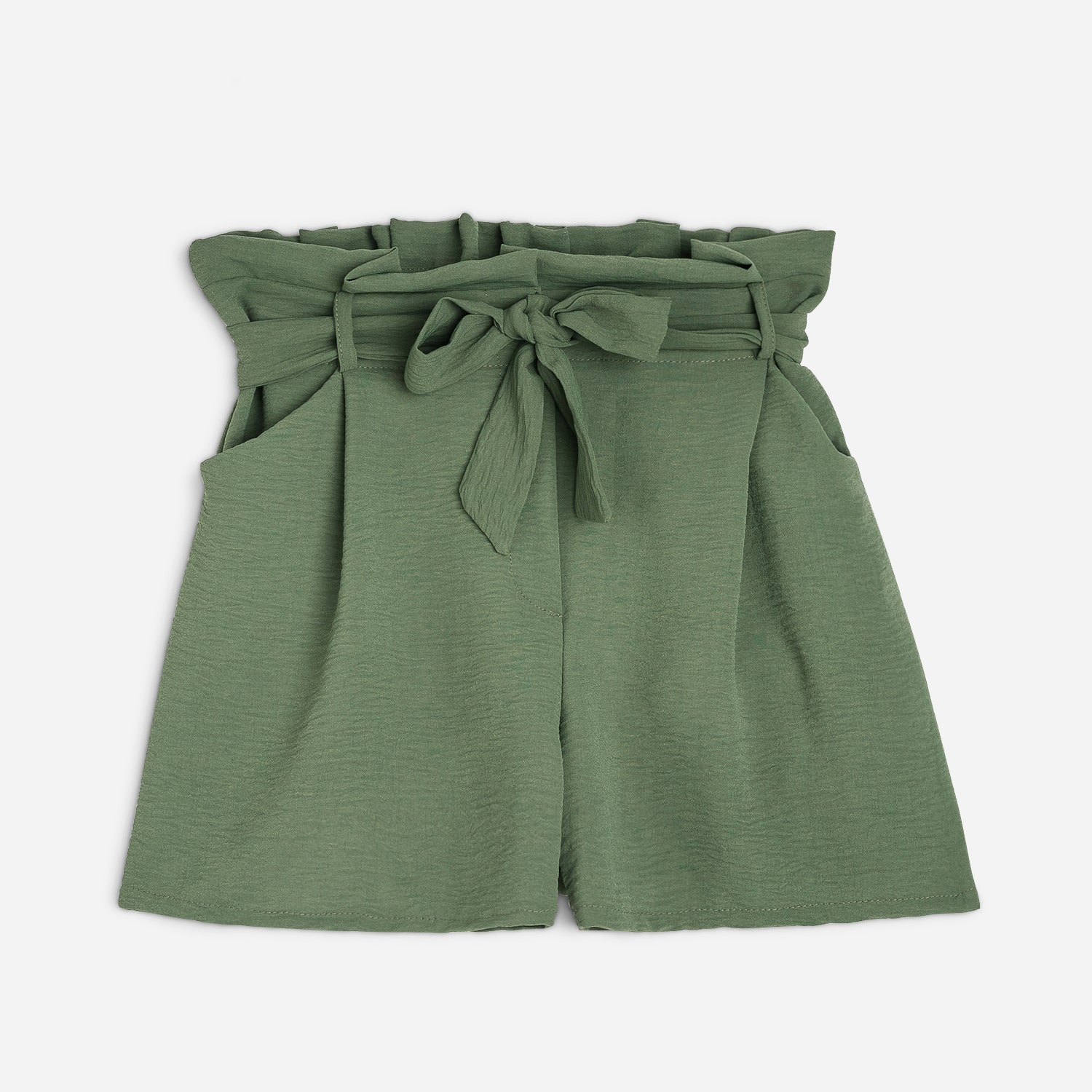 Short TEXTO kaki fluide ceinturé