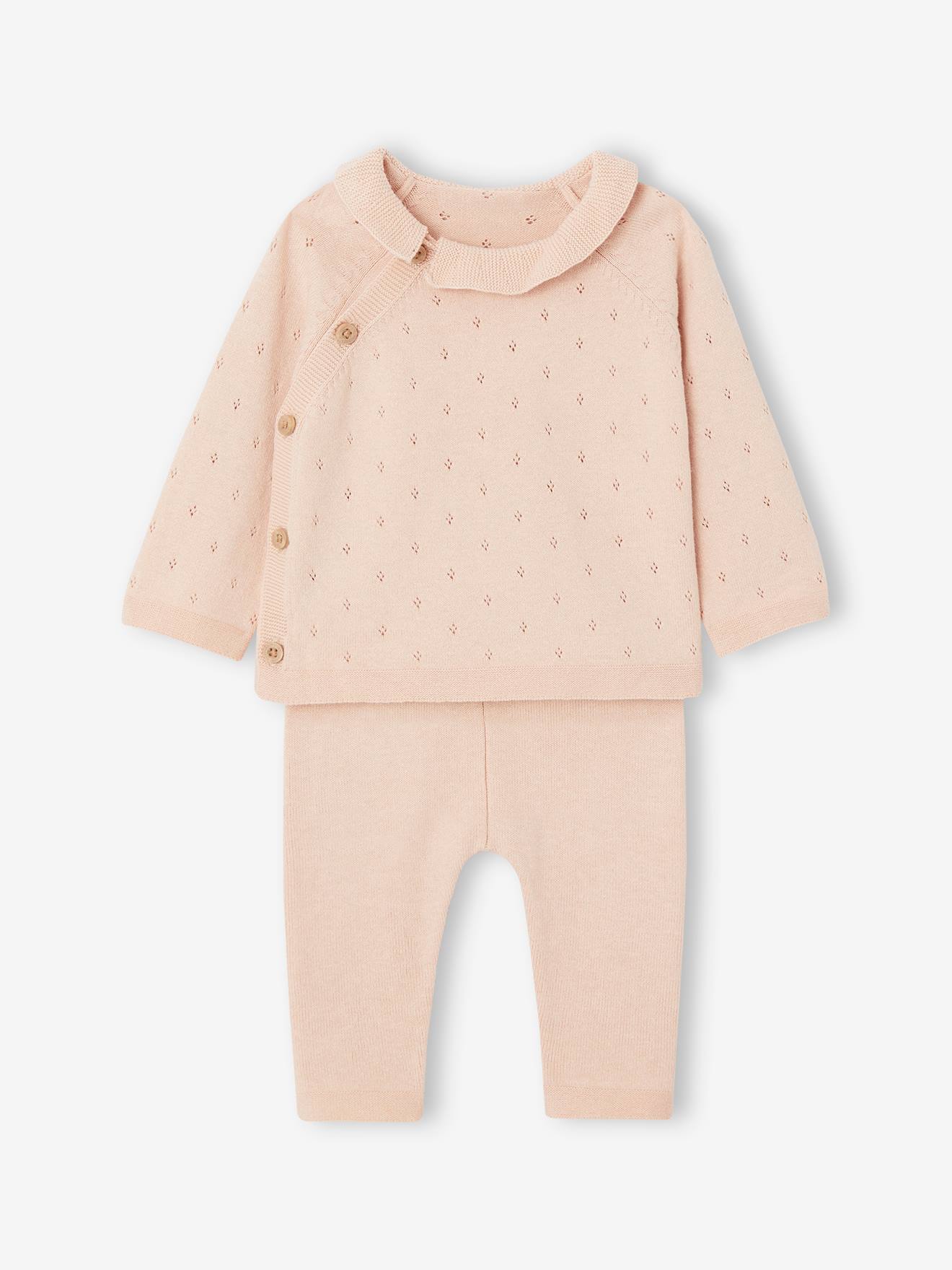 Vertbaudet Baby Strick-Set: Pullover & Hose Oeko-Tex - rosa nude