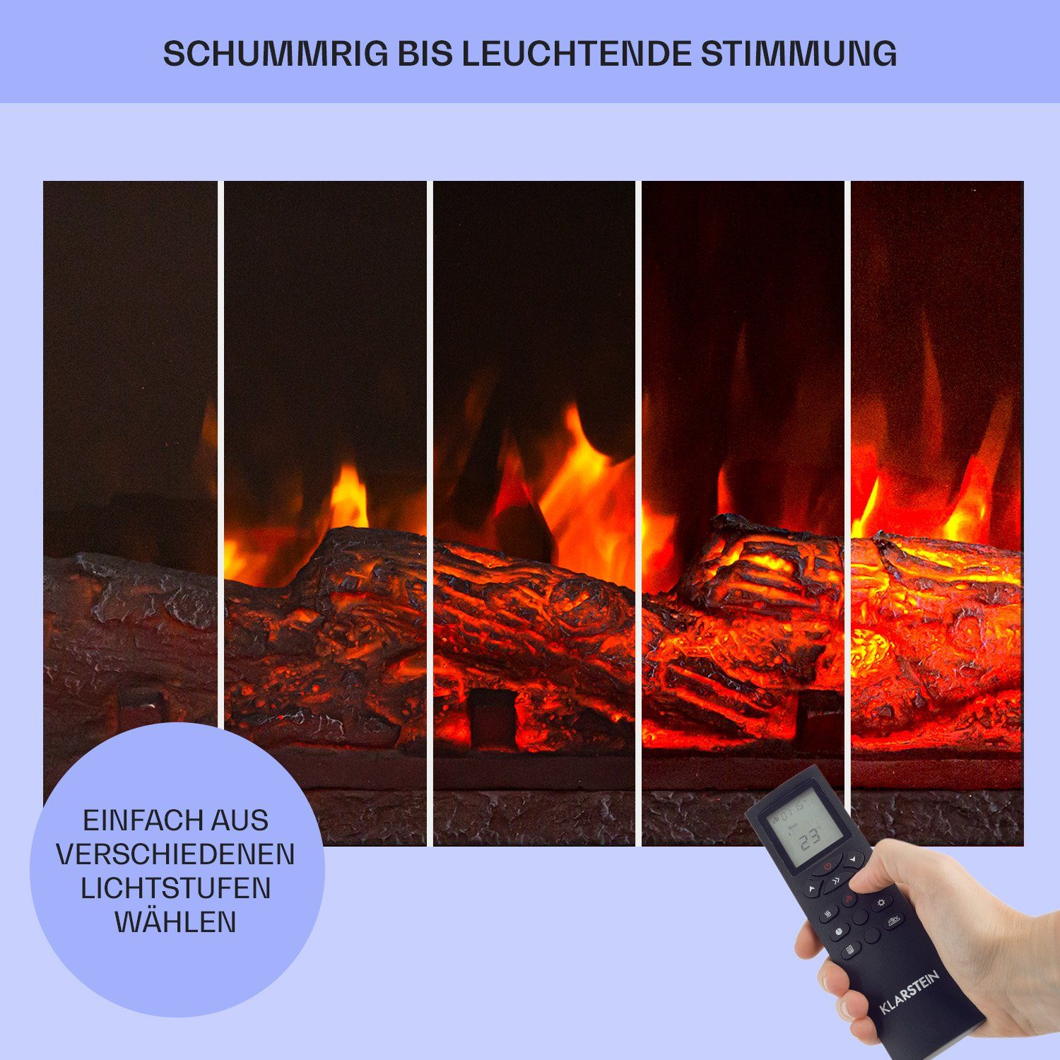Klarstein Elektrokamin Bormio, elektrischer Kamin mit Heizfunktion Heizlüfter elektrischer Kaminofen
