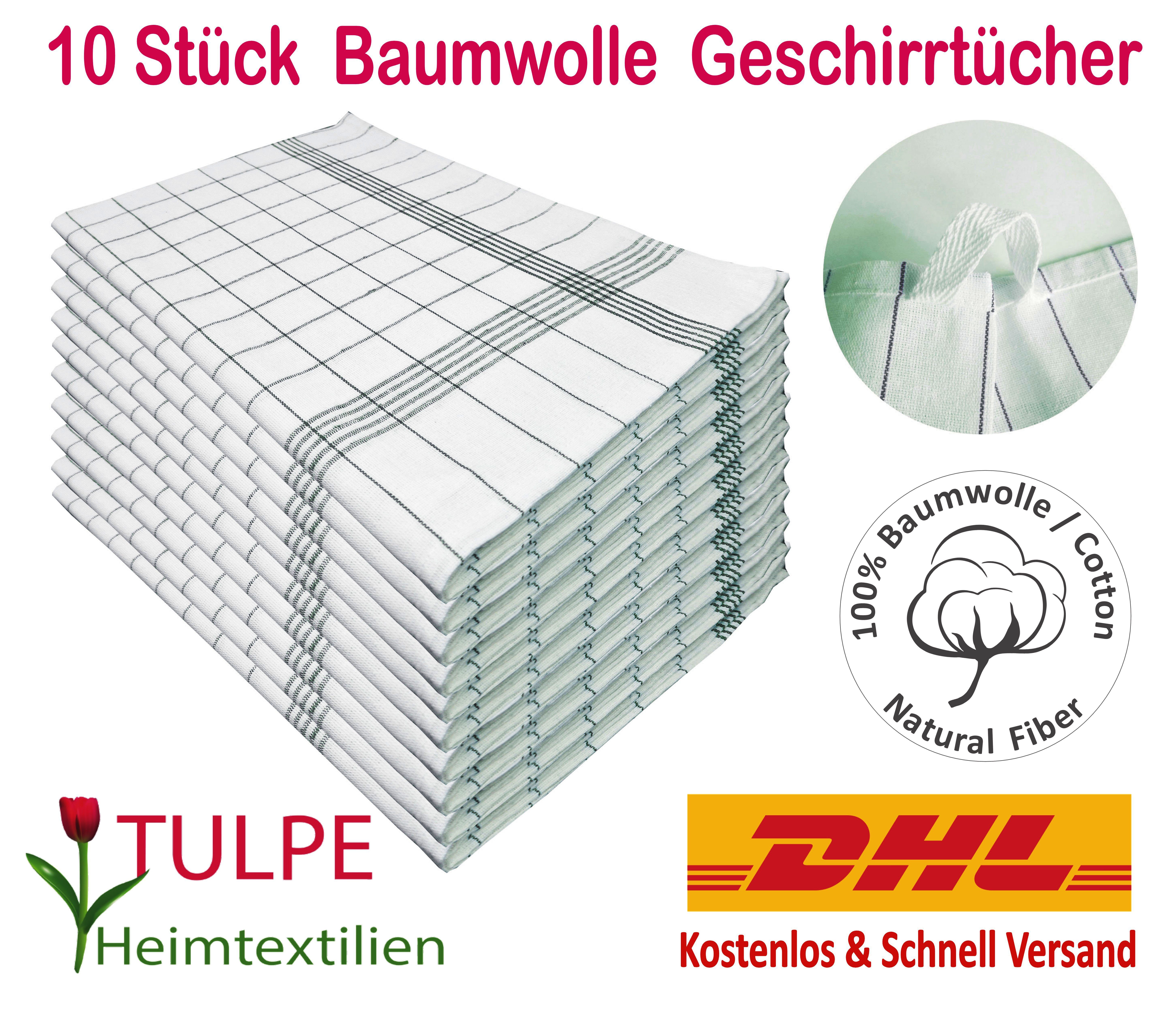 Tulpe Heimtextilien Geschirrtuch in 5 Farben blau, rot, grün, gelb und grau, (10er Set), 50x70 cm, 100% Baumwolle, Geschirrtücher, Küchentücher, Trockentuch