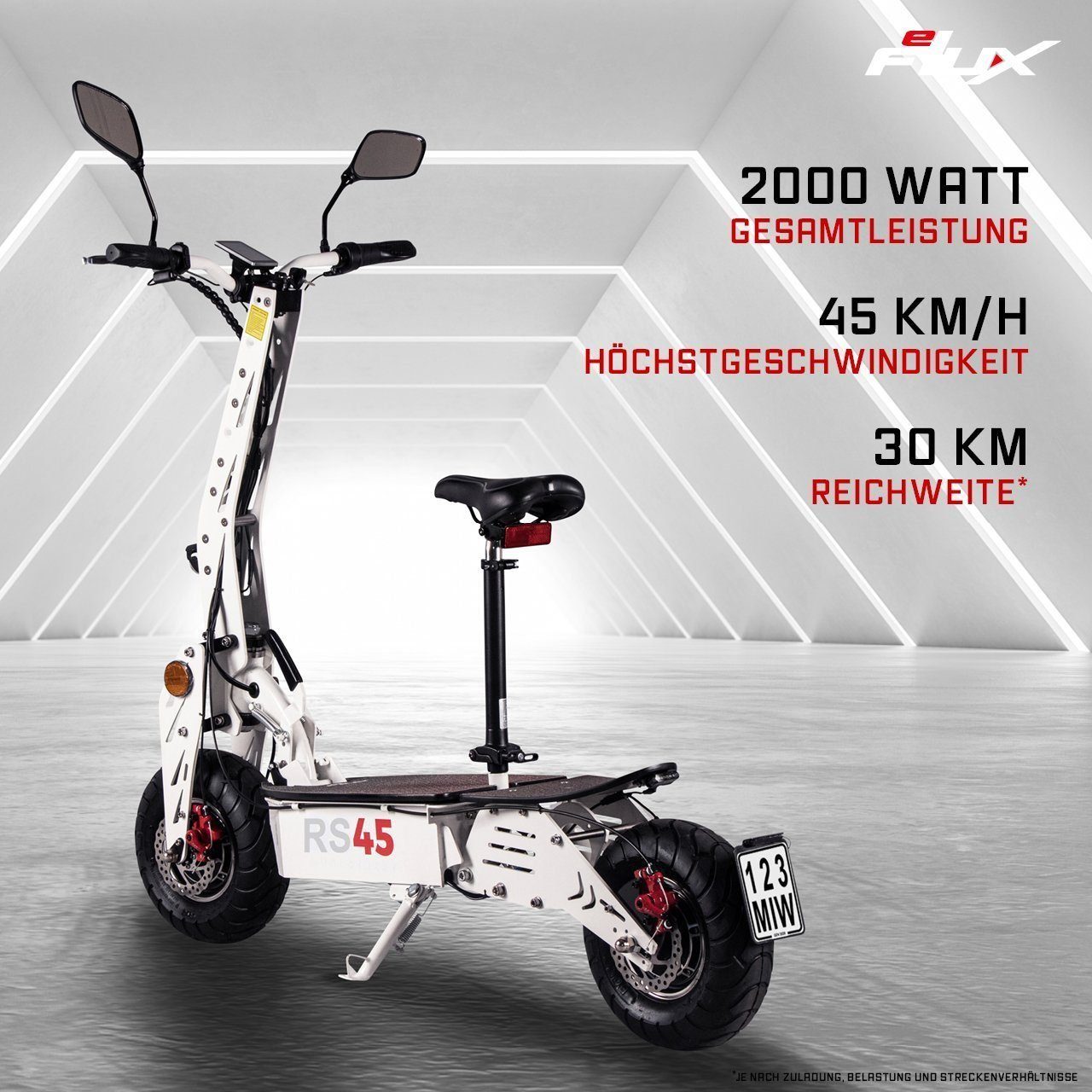 eFlux E-Scooter RS45 Elektro Roller mit Straßenzulassung klappbar, 2000,00 W, 45 km/h, (1 tlg), Scooter - bis 50 km Reichweite - Lithium-Ionen Akku - Allrad