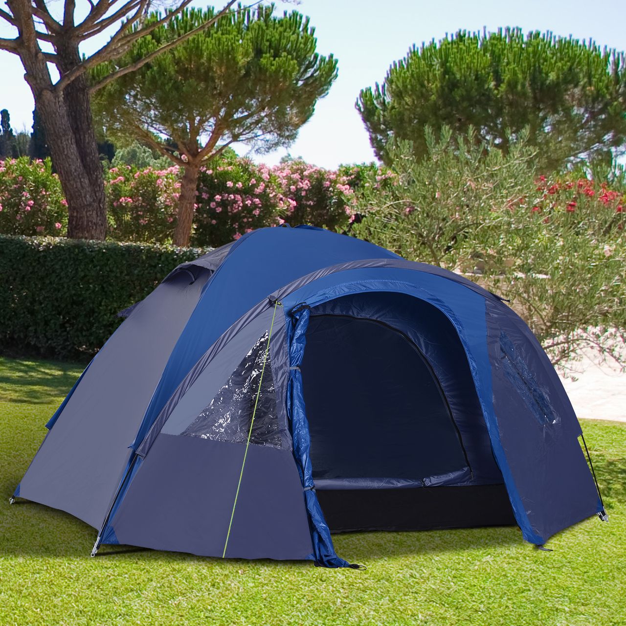 Outsunny Doppelwandzelt Kuppelzelt Outdoor Iglu Familienzelt für 4 Personen Blau 250 x 300 x 130 cm