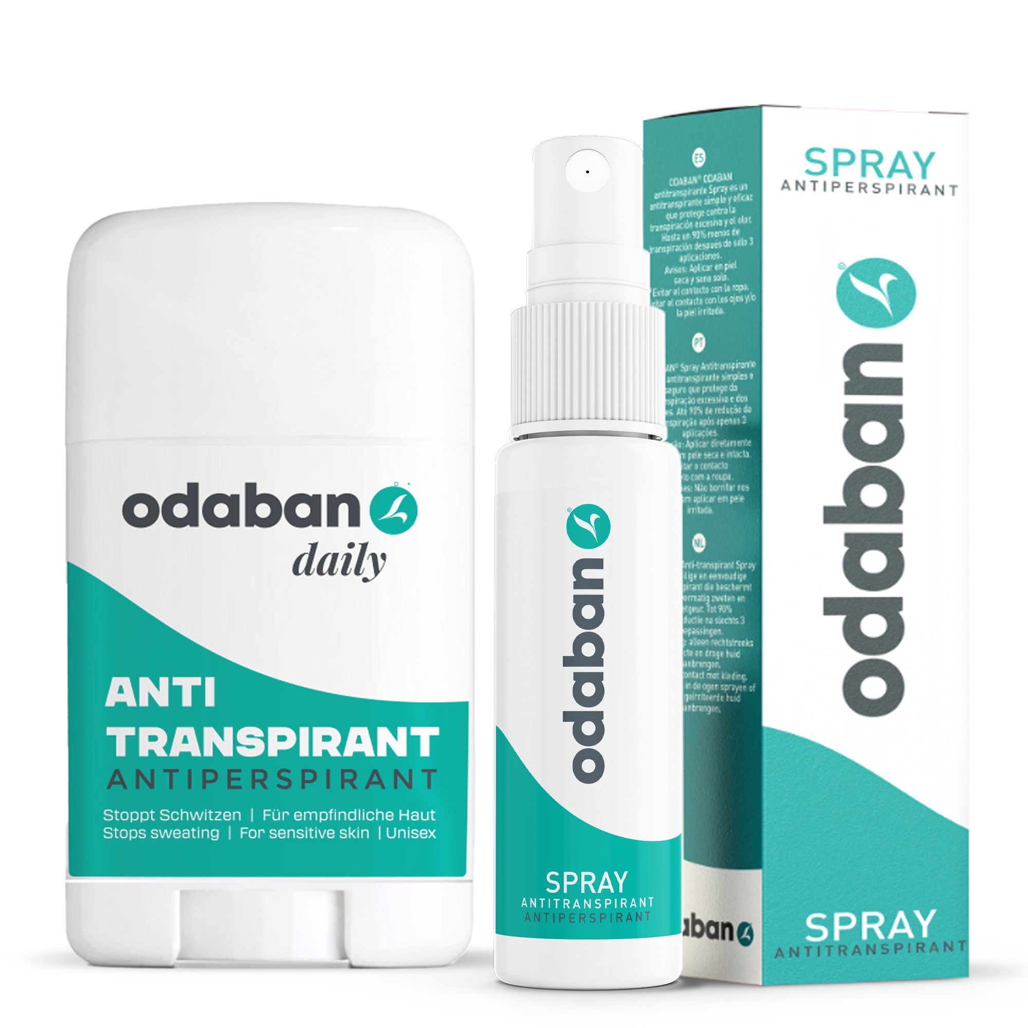 Odaban Deo-Set odaban® Antitranspirant Set - Spray + Deo Stick gegen Schwitzen, 2-tlg., Wirksamkeit dermatolgisch bestätigt.