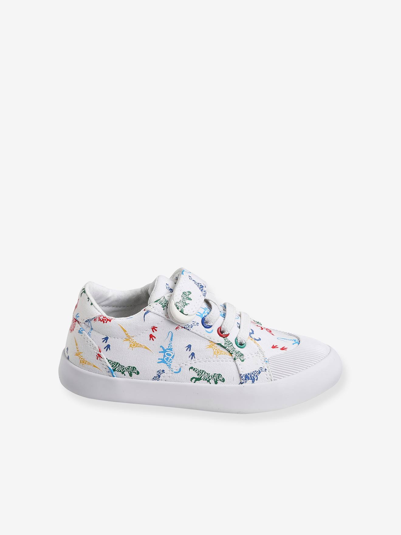 Baskets garçon collection maternelle blanc imprimé dinosaures