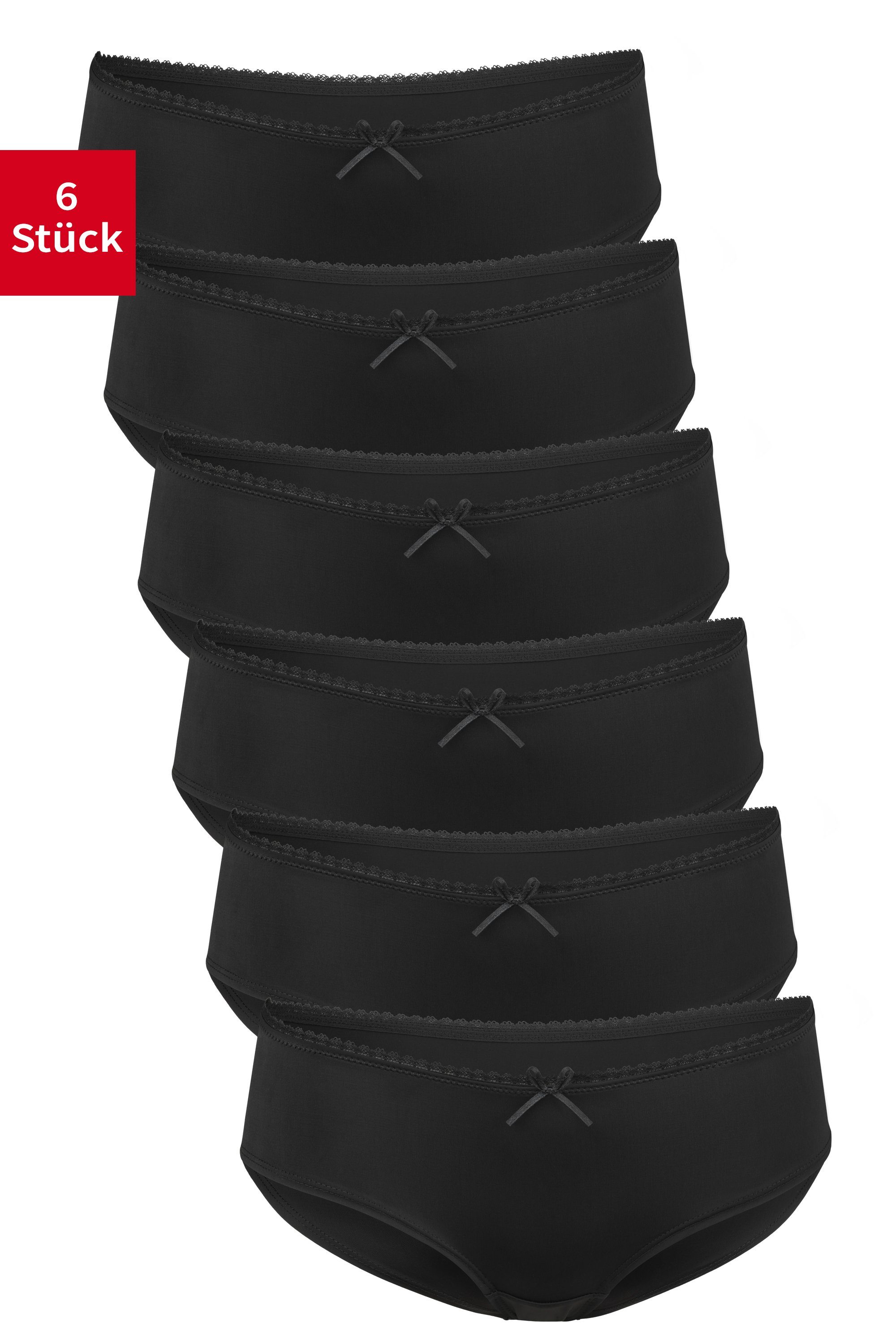 Fabio Farini Hipster Damen Slip - Frauen Höschen aus atmungsaktiver Microfaser (Packung, 6-St) im sportlichen Look mit dezenter Spitze am Bund