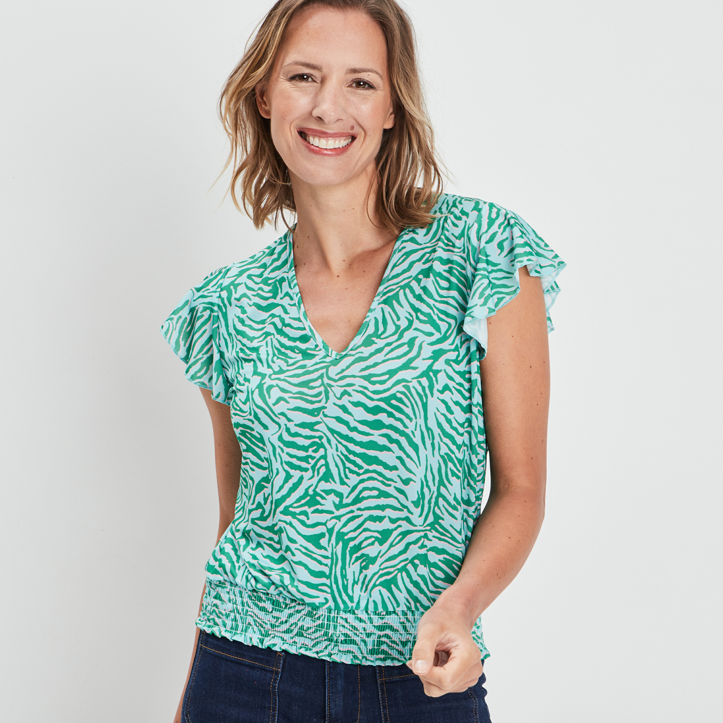 T-shirt manches courtes vert turquoise femme | La Halle