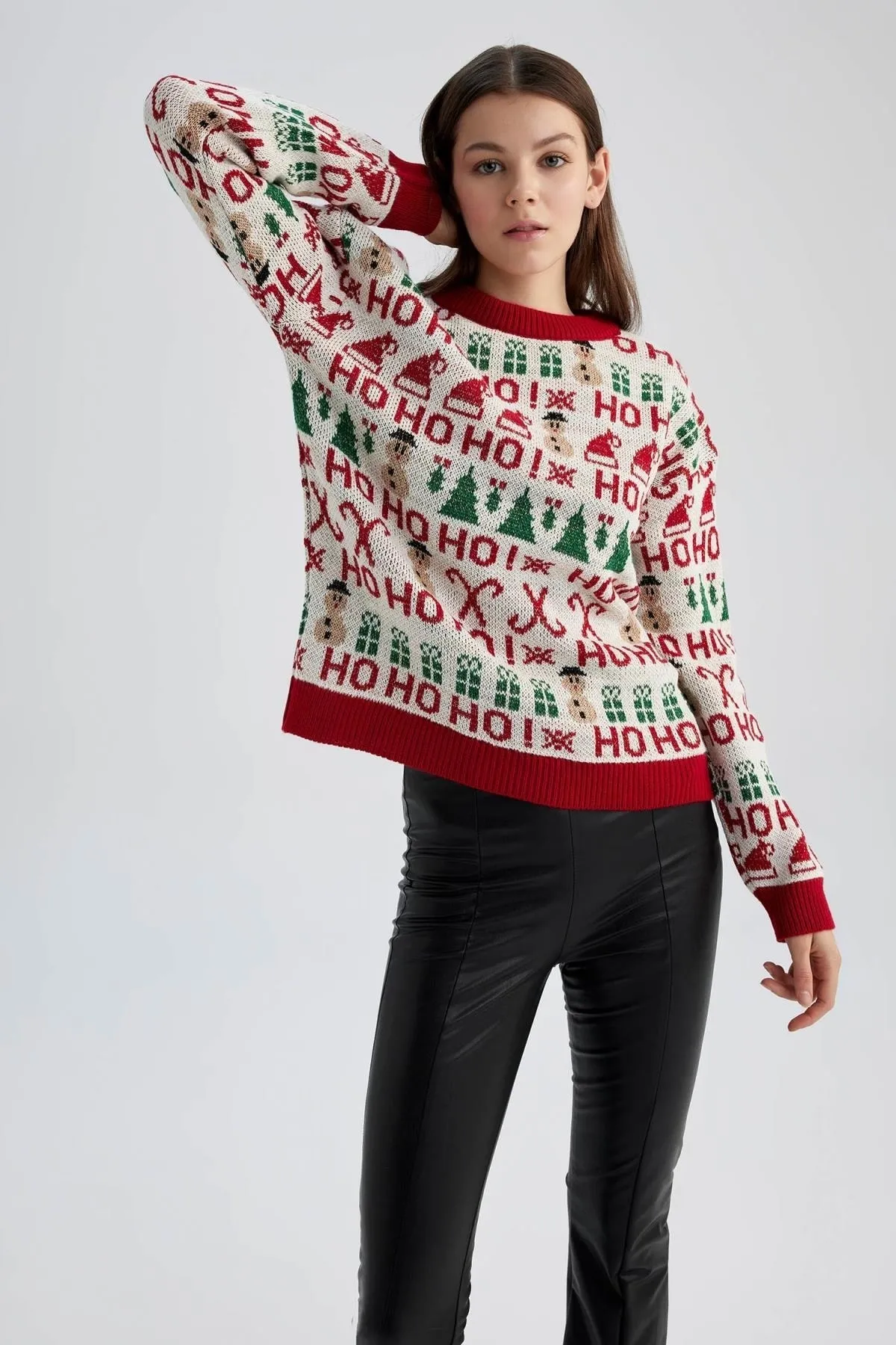 DeFacto  Oversize-Pullover mit Rundhalsausschnitt und Weihnachtsmotiv