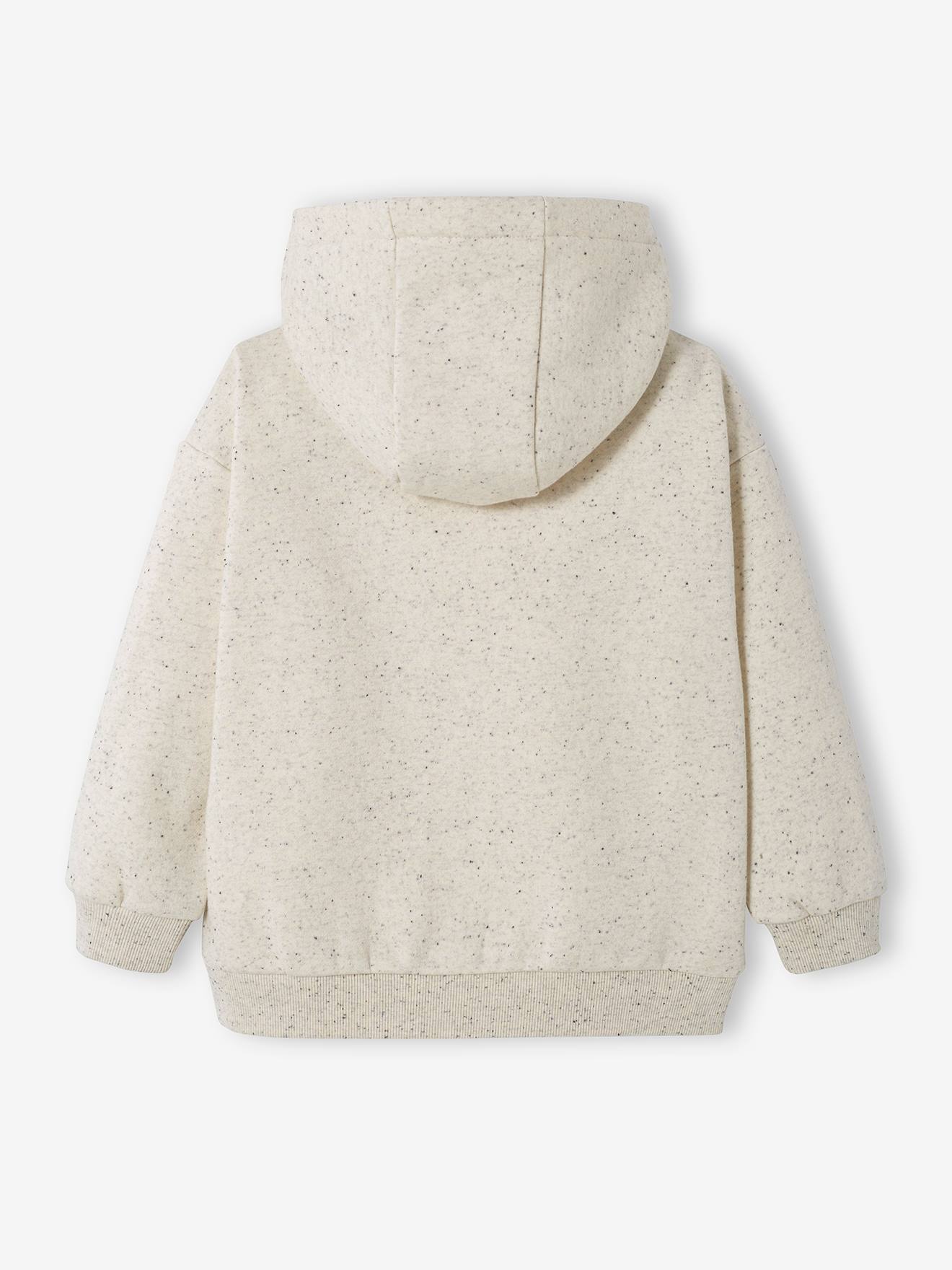 Sweat à capuche motif navette spaciale garçon en molleton effet moucheté ecru