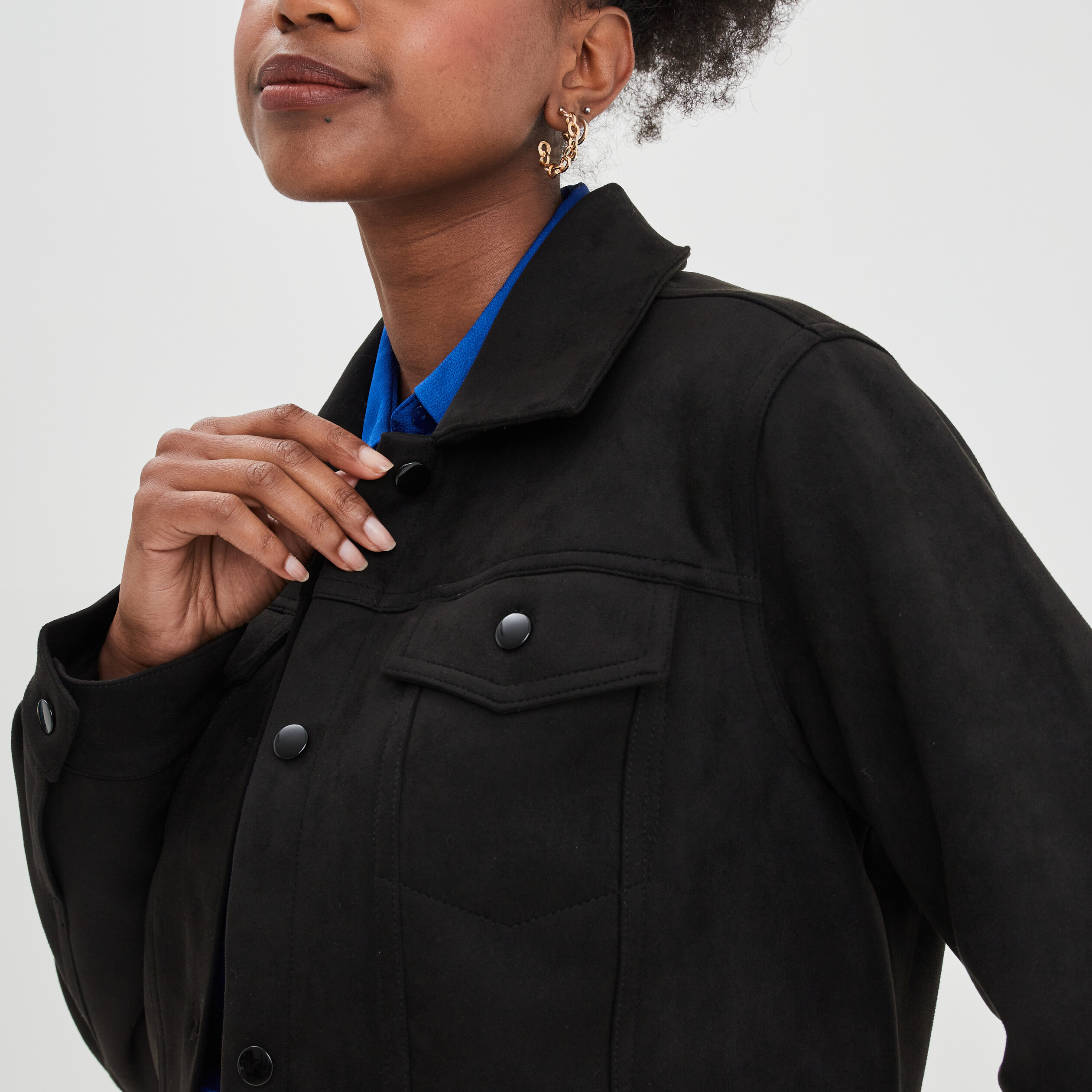 Veste suédine ajustée boutonnée noir femme | La Halle