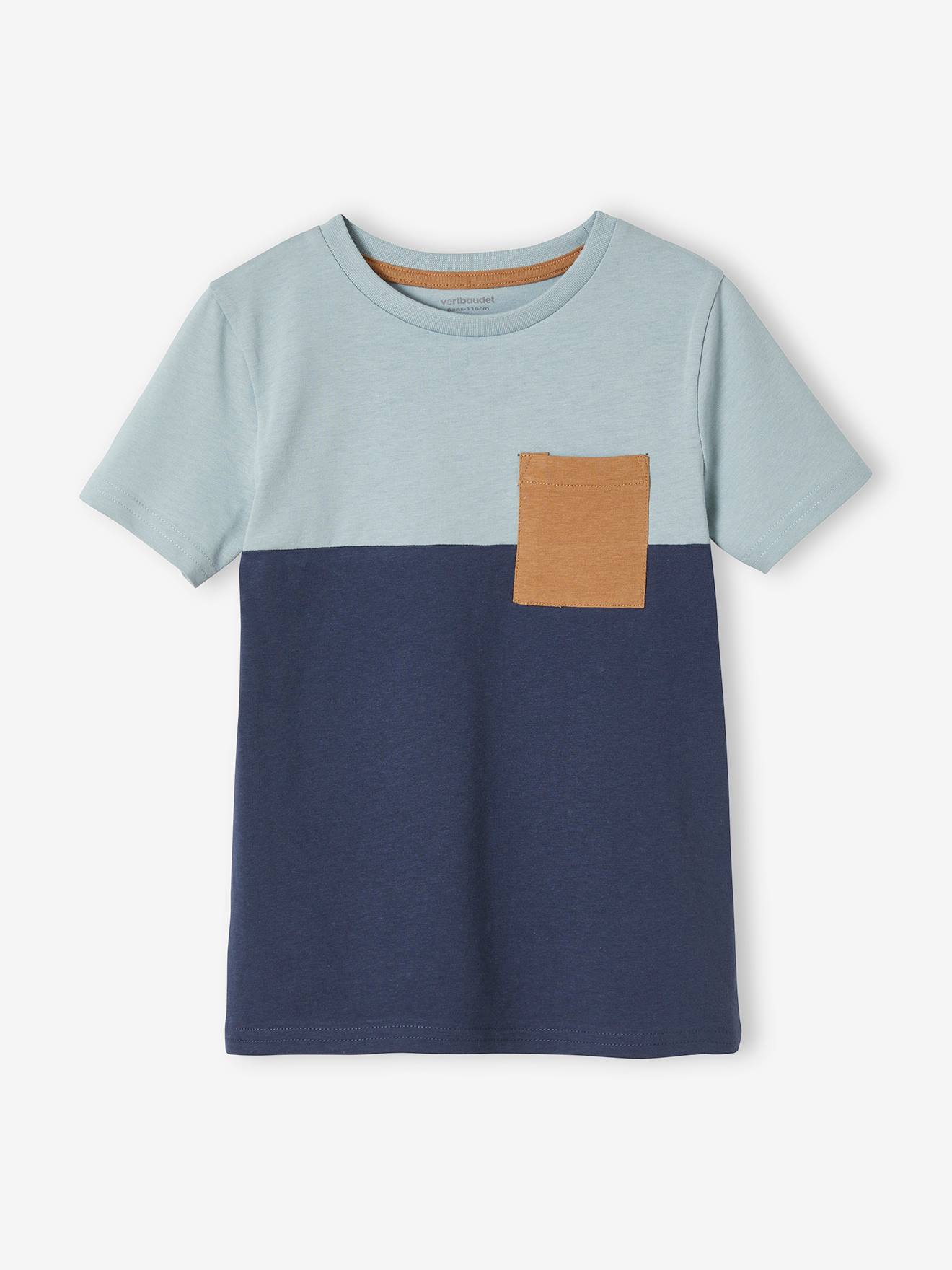 T-shirt coloblock garçon manches courtes kaki