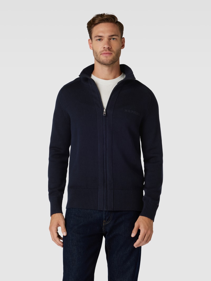 Strickjacke mit Label-Stitching Modell 'MONOTYPE' in marineblau