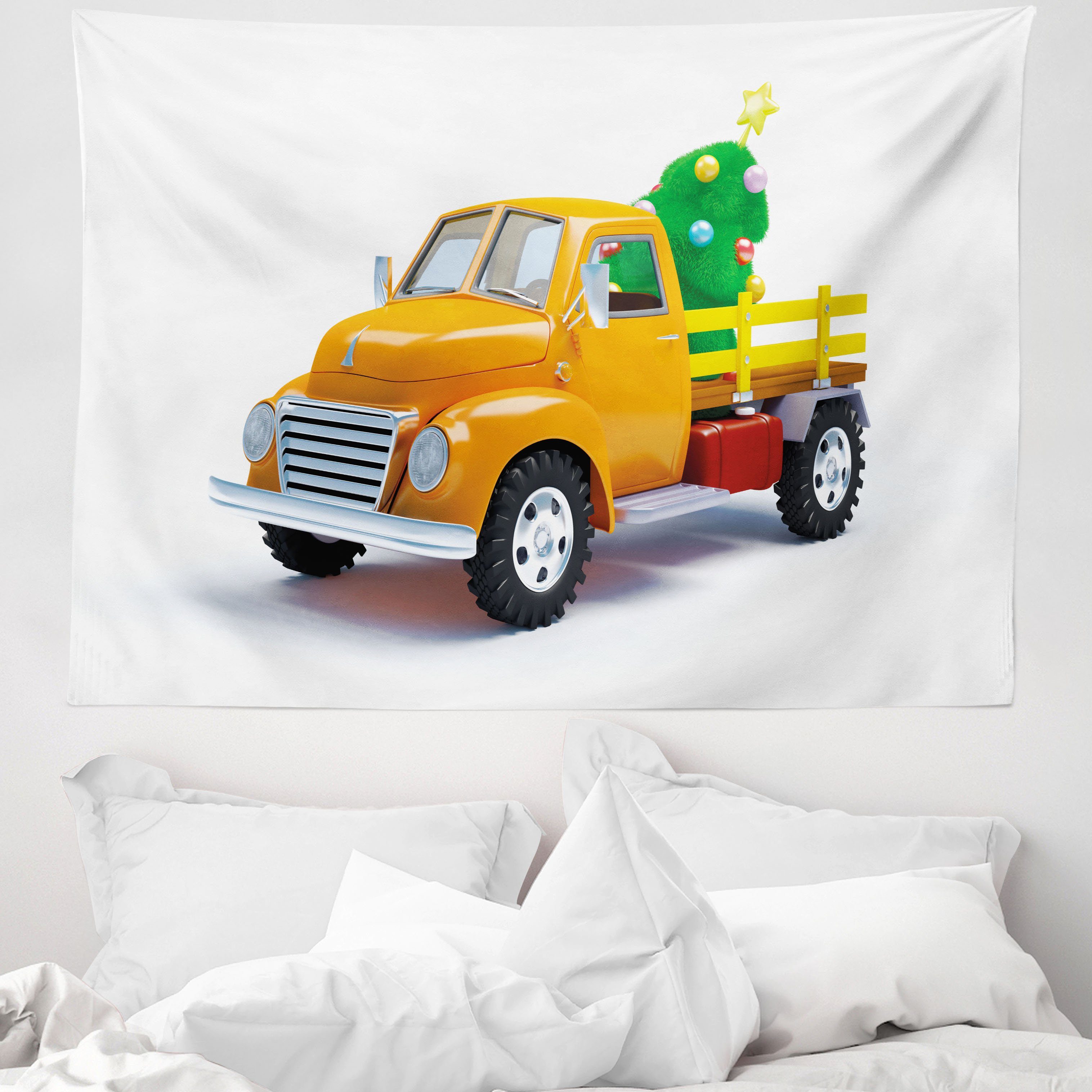 Wandteppich aus Weiches Mikrofaser Stoff Für das Wohn und Schlafzimmer, Abakuhaus, rechteckig, Weihnachten Yellow Weinlese-LKW