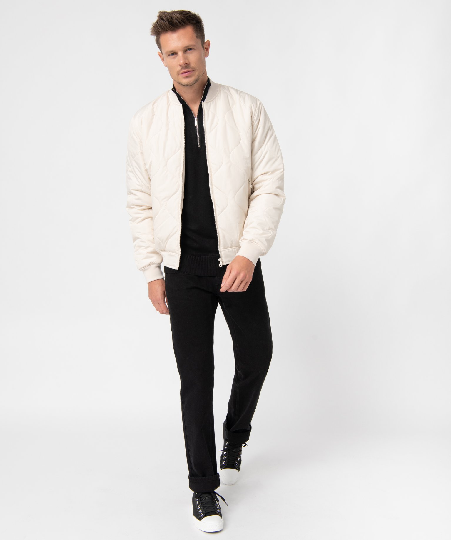 Doudoune homme matelassée et déperlant avec surpiqres fa... beige clair | GEMO
