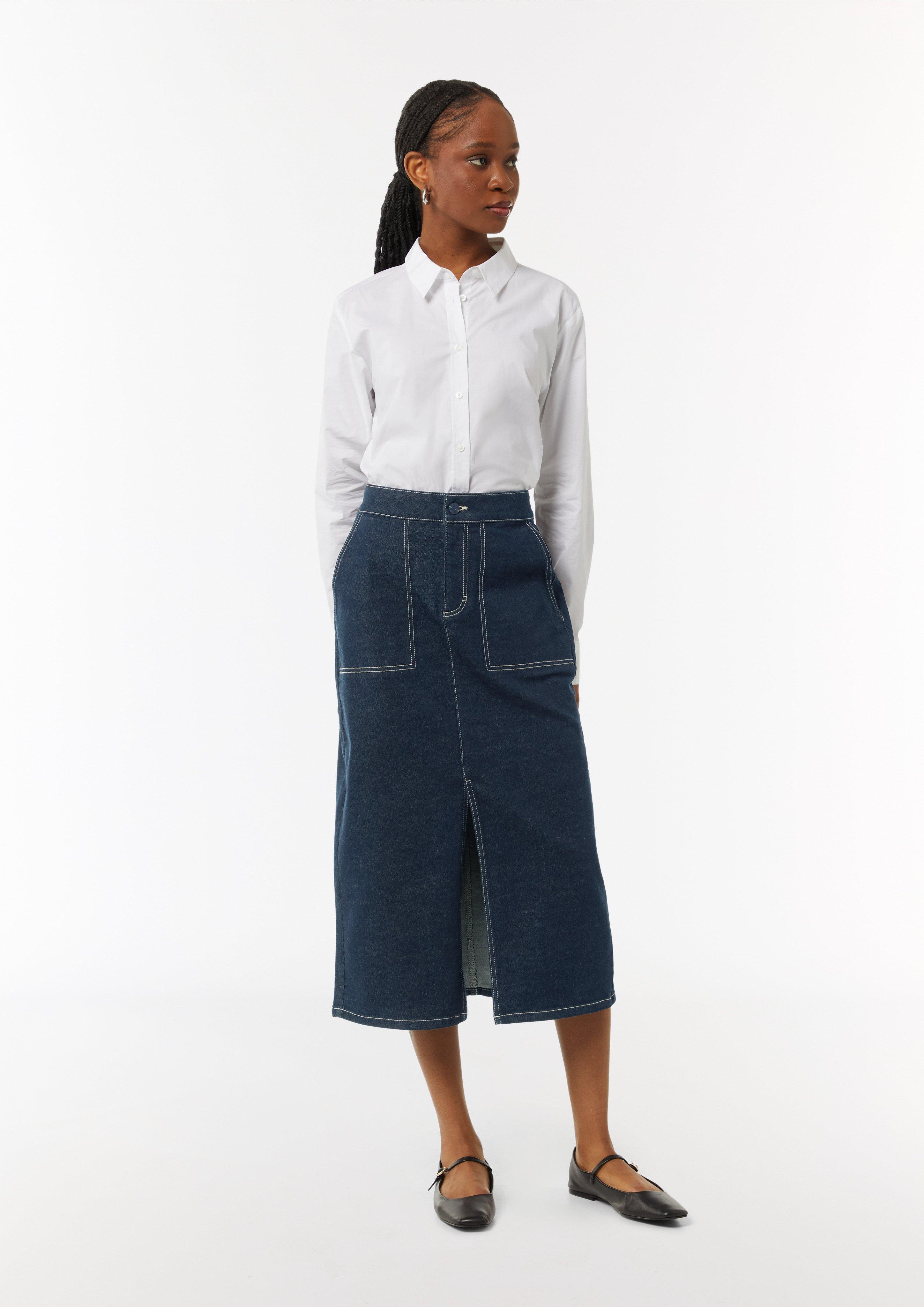 Elastischer Denimrock mit Waschung - navy