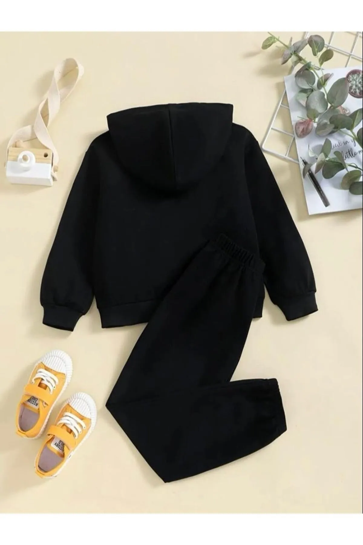 My Blog  Unisex-Overall-Trainingsanzug-Set mit Kapuze und Herzrhythmus-Aufdruck in Schwarz für Kinder