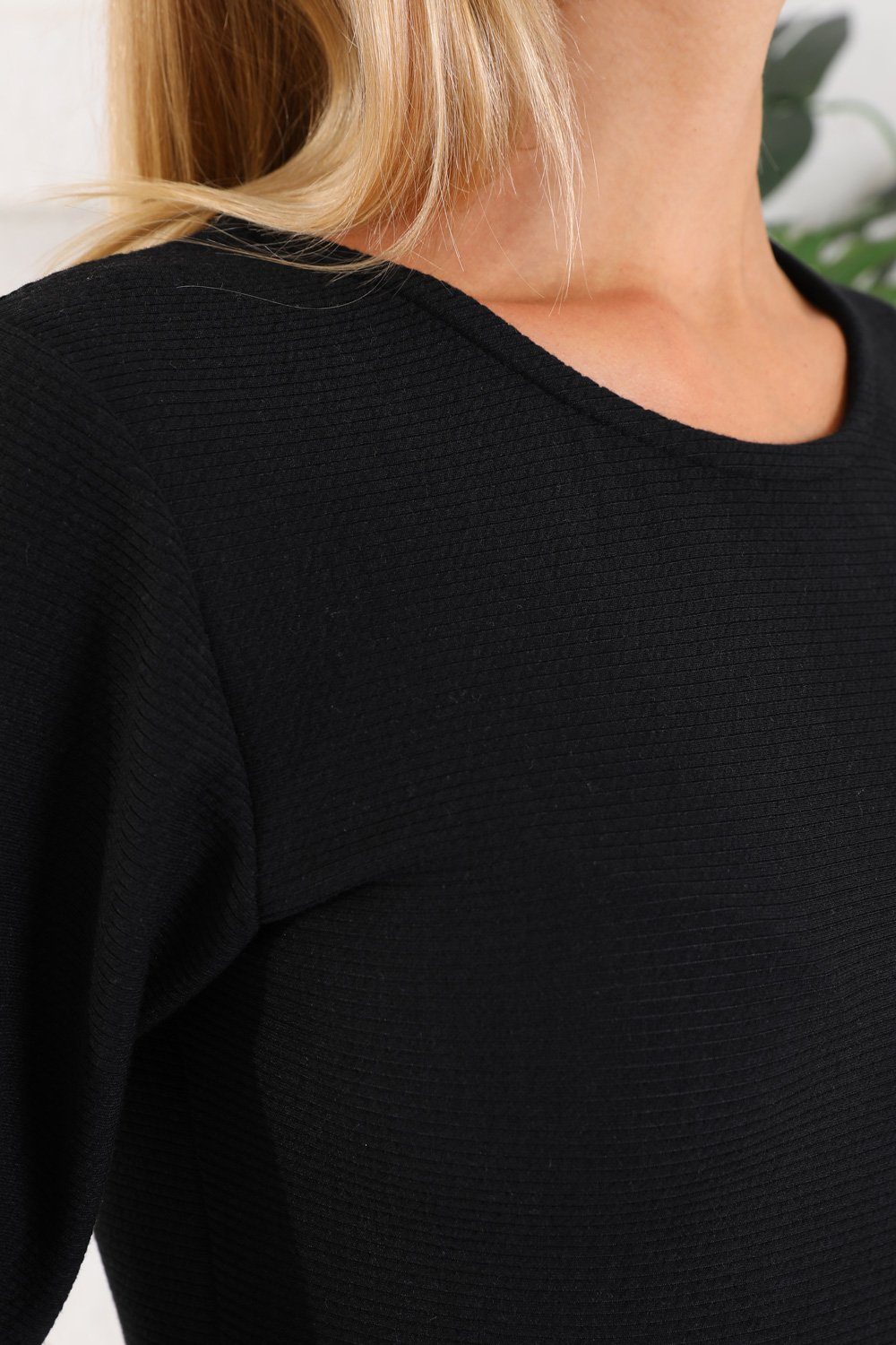 Bongual A-Linien-Kleid Rippenstrick elegantes Midikleid mit 3/4-Ärmel
