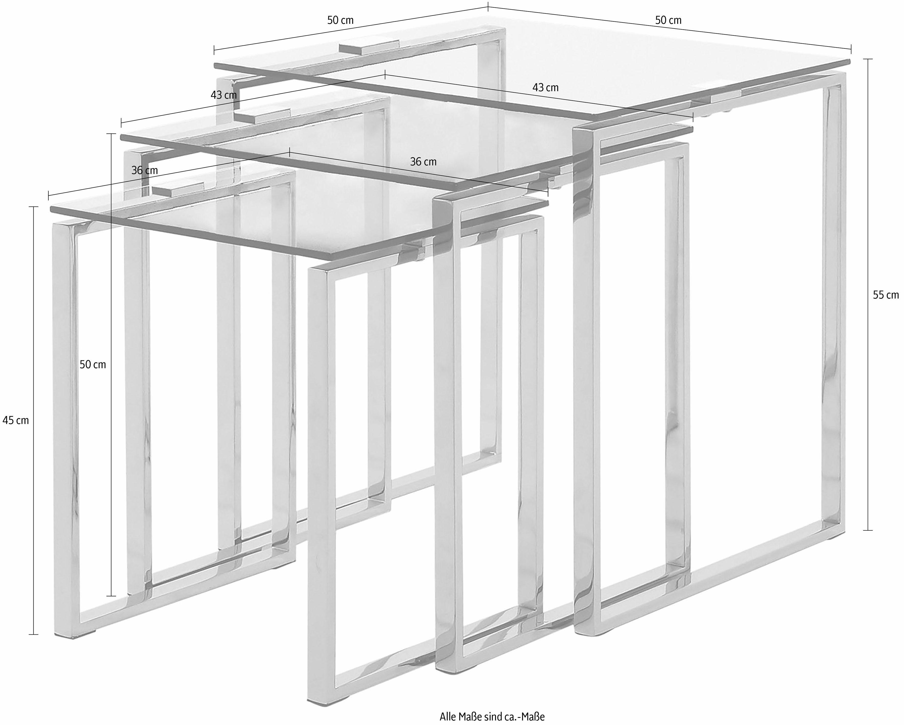 ACTONA GROUP Beistelltisch Karina (Set), mit einer Glastischplatte aus klarem Glas und Chromgestell