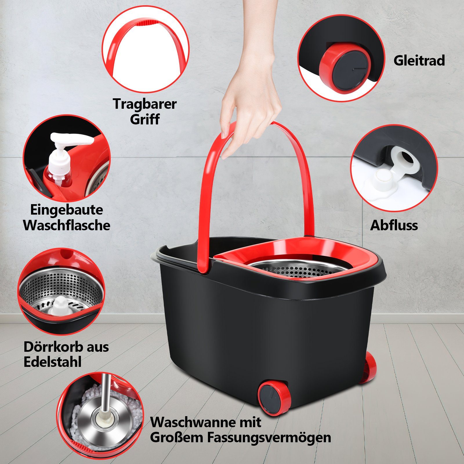 Lospitch Wischmopp Bodenwischer Komplett Set Turbo Wischmop Mit 3 Mikrofasermatte