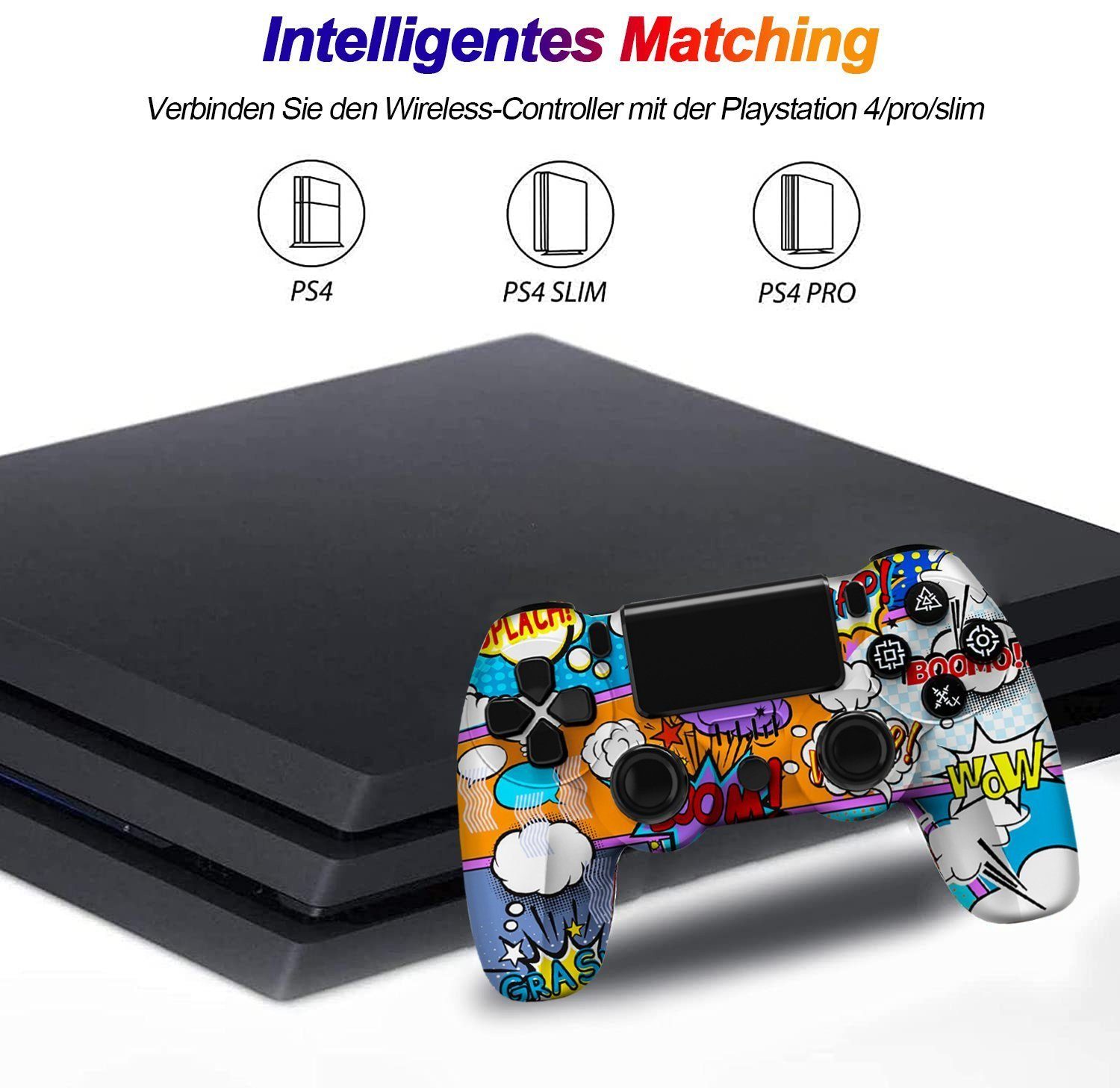 KINSI Gamepad, Game Controller, für PS4, Wireless, Bluetooth PlayStation 4-Controller