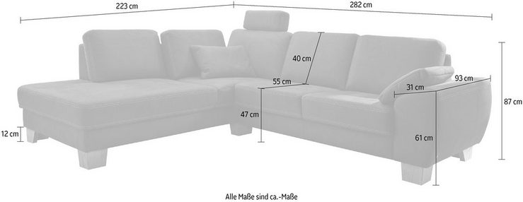 3C Carina Ecksofa Teramo, incl. 2 Kopfstützen, Sitztiefenverstellung, Federkern