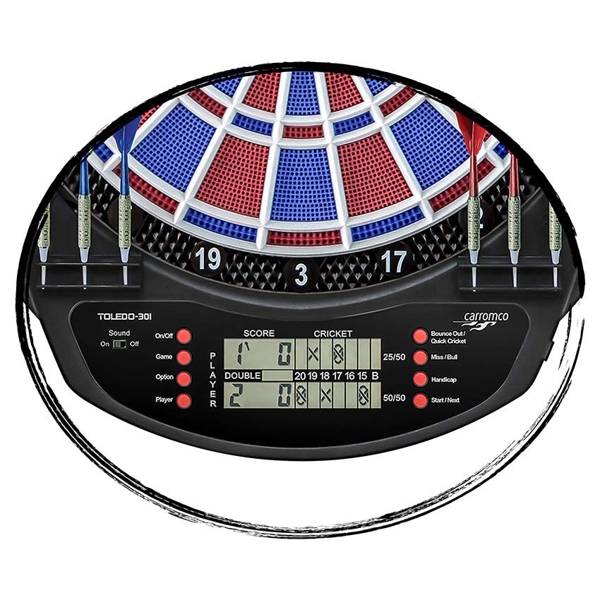 Carromco ELEKTRONIK DARTBOARD TOLEDO-301, MIT ADAPTER, 2-LOCH ABSTAND