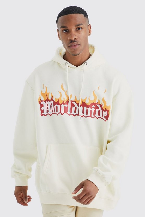 Oversize Hoodie mit Worldwide Flammen Print
