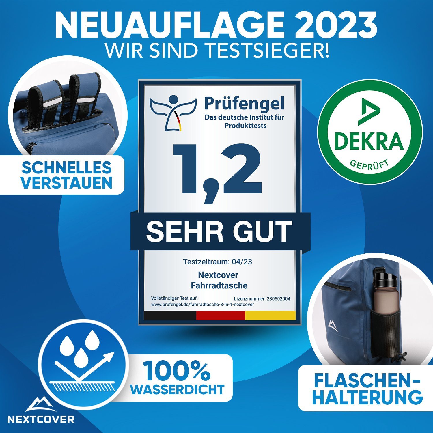 Nextcover Fahrradtasche NEU 3in1 Fahrradtasche für Gepäckträger - Fahrradrucksack wasserdicht