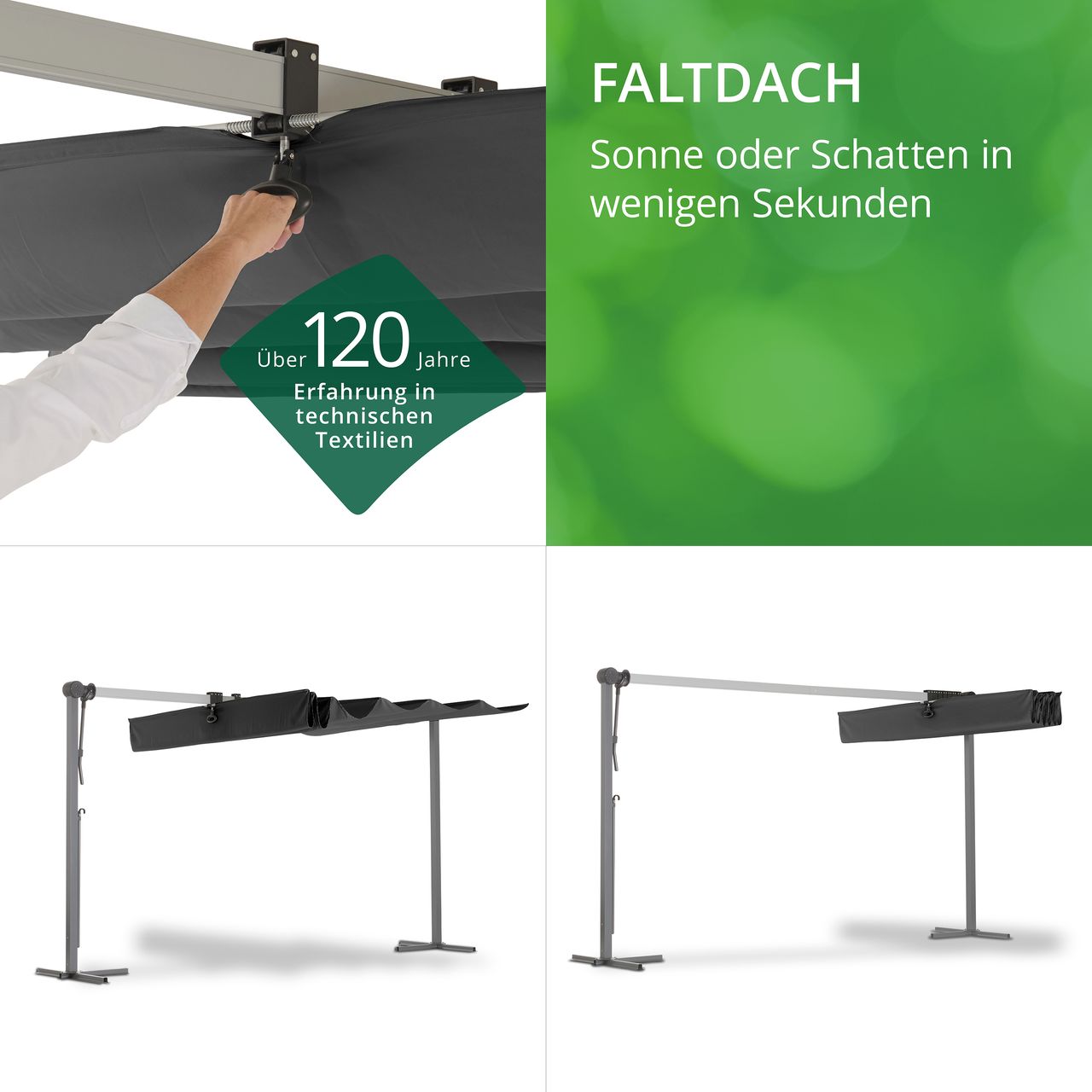 LECO Sonnendach Waved – faltbare Aluminium Terrassenüberdachung 4 x 2,5 m inkl. Schutzhülle – Anthrazit