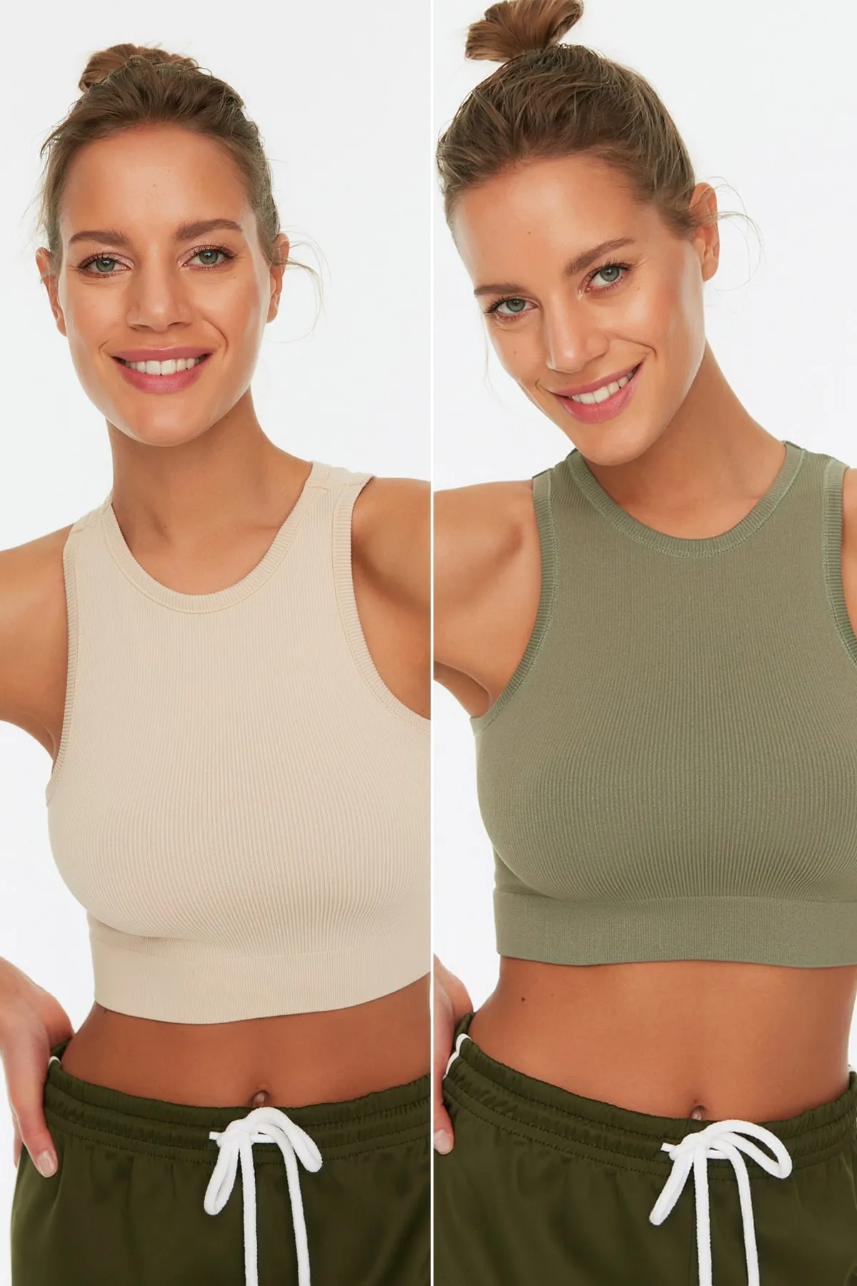 Trendyol Collection  Khaki-Stone 2-teiliger nahtloser/nahtloser, leicht stützender/formender gestrickter Sport-BH TWOSS22SS00000