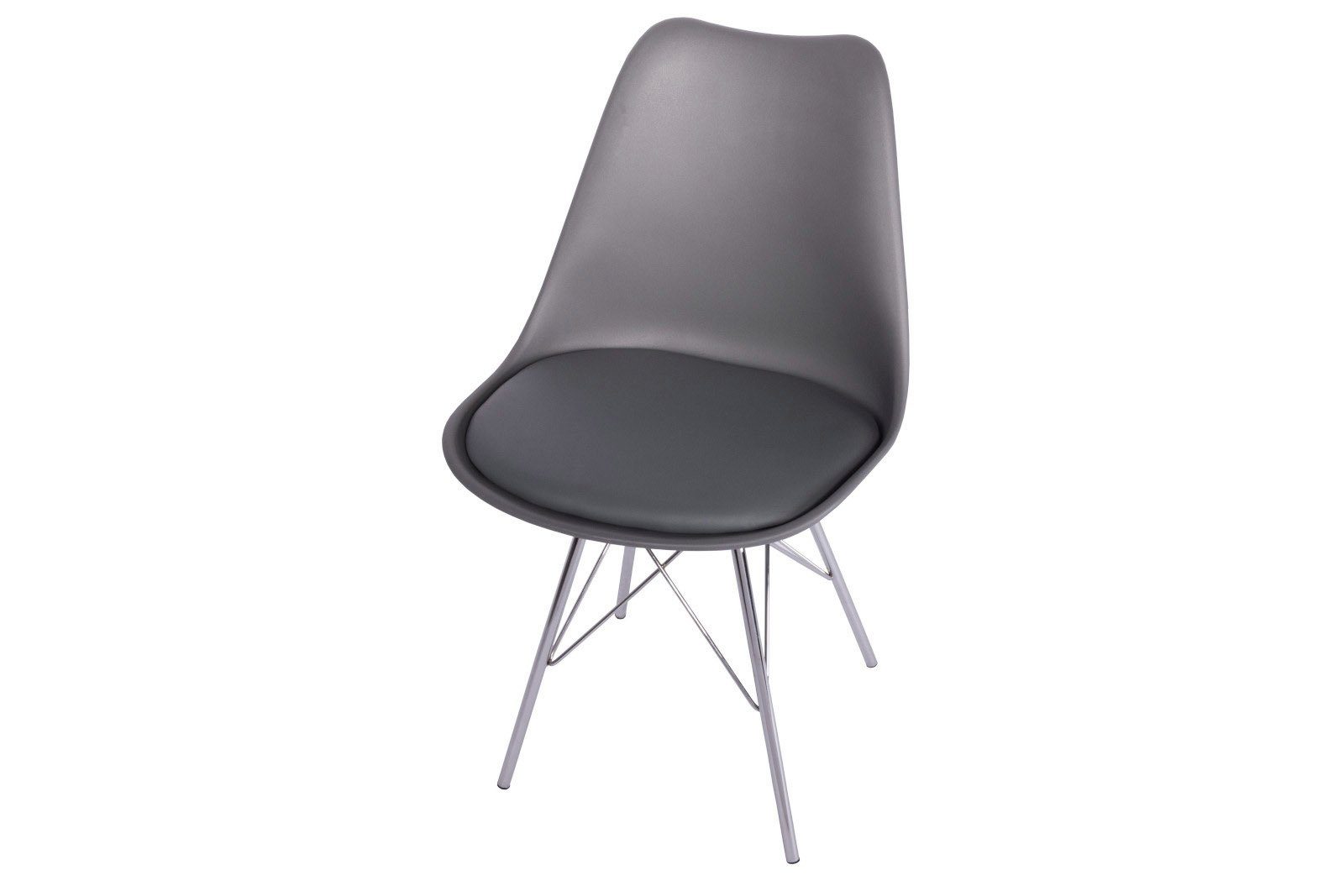 Junado® Schalenstuhl Lekues, Integriertes Kunstleder-Sitzkissen, Stuhl mit Gestell aus Chrom