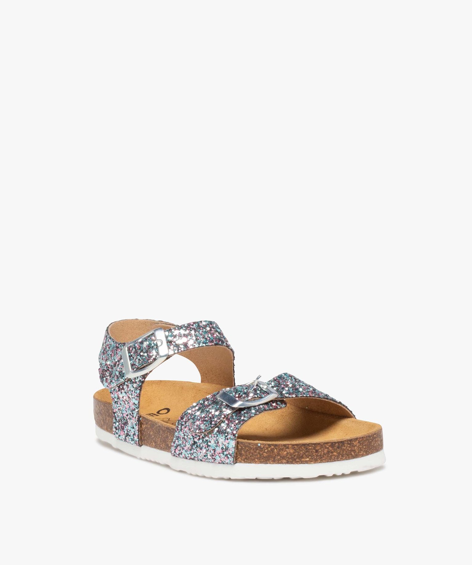 Sandales fille à semelle liège et larges brides à boucle noir | GEMO