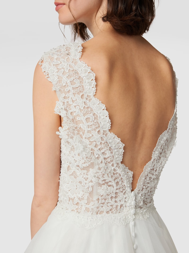 Brautkleid mit floralen Stickereien und Glitter-Effekt in offwhite