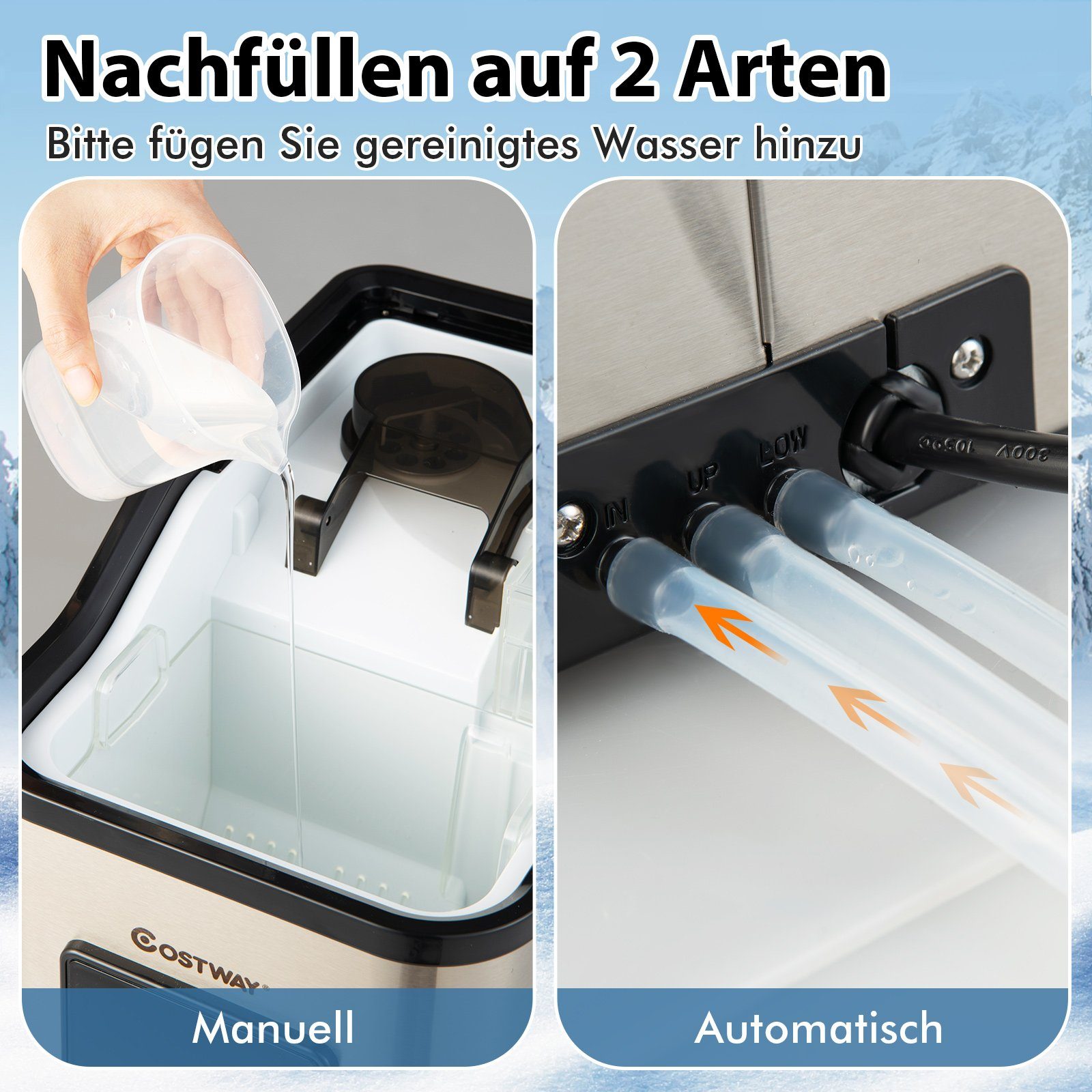 COSTWAY Eiswürfelmaschine, 24kg/Tag inkl. Schaufel, Selbstreinigungsfunktion