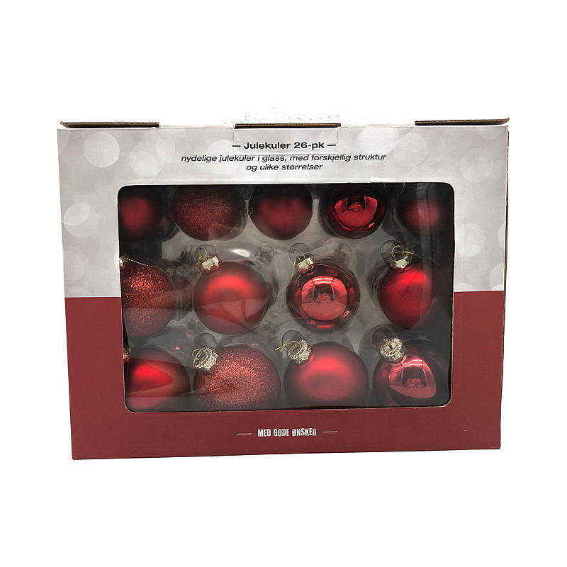 Julekule 26-pk glass, rød