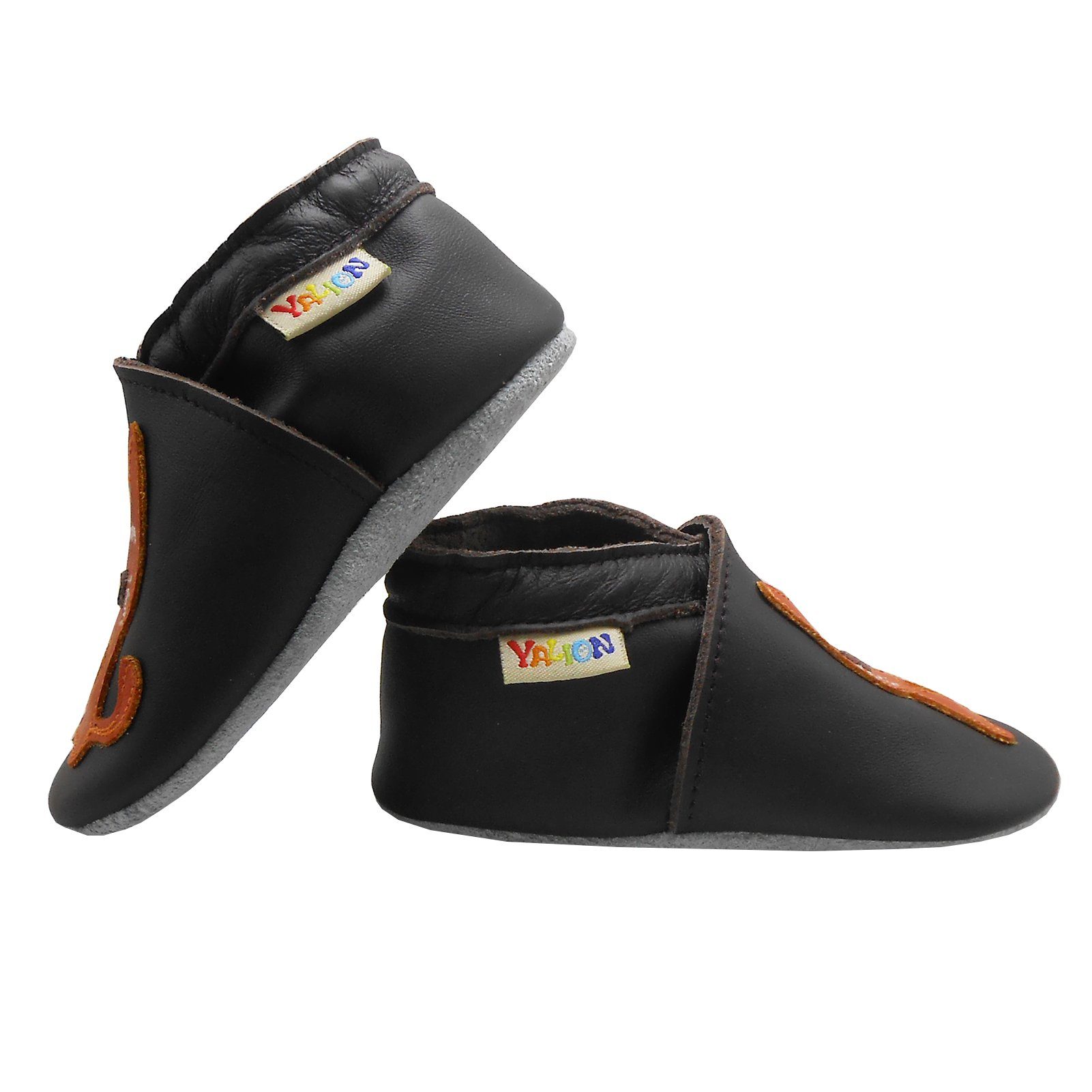 Yalion Weiche Leder Lauflernschuhe Hausschuhe Lederpuschen Katze Schwarz Krabbelschuh