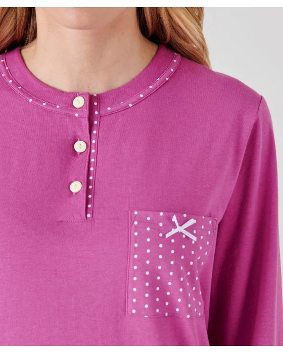 Pyjama-tunique en pur coton peigné, manches longues