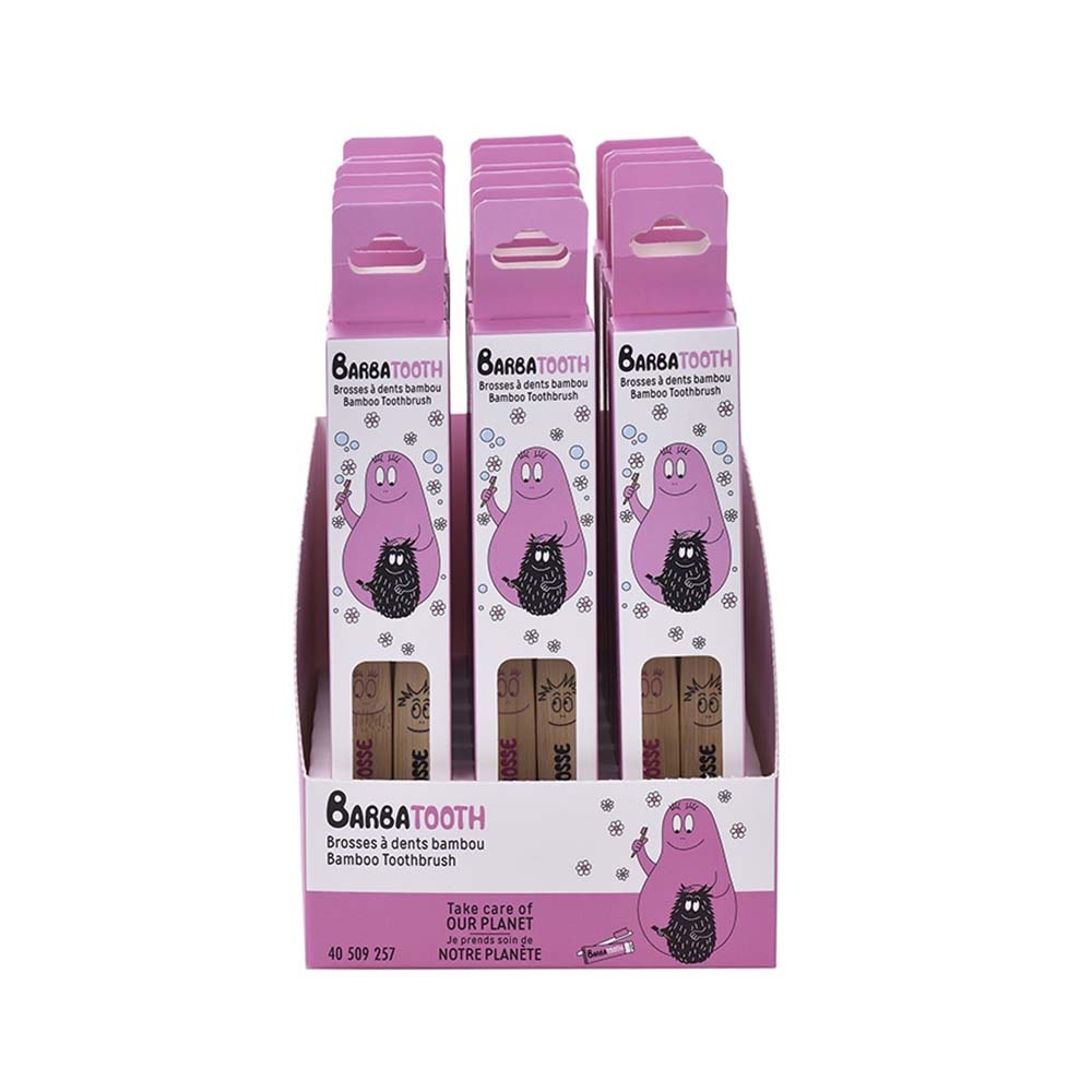 takecare Set de 2 brosses à dents enfant en bambou Barbapapa BROSSE A DENTS