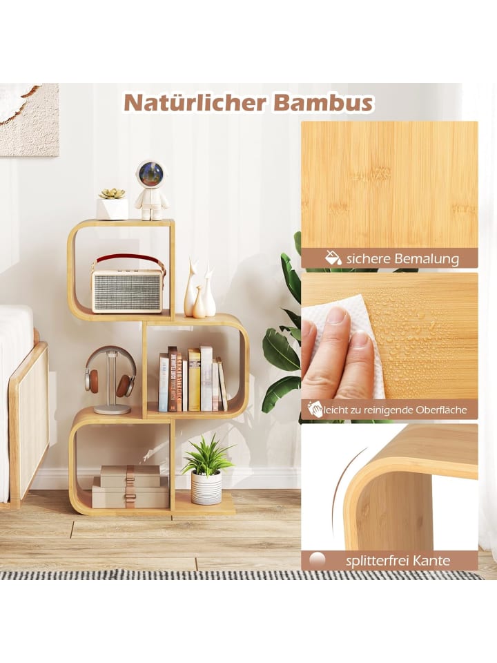 COSTWAY Bücherregal S-förmig 100cm in Hellbraun günstig kaufen onesize