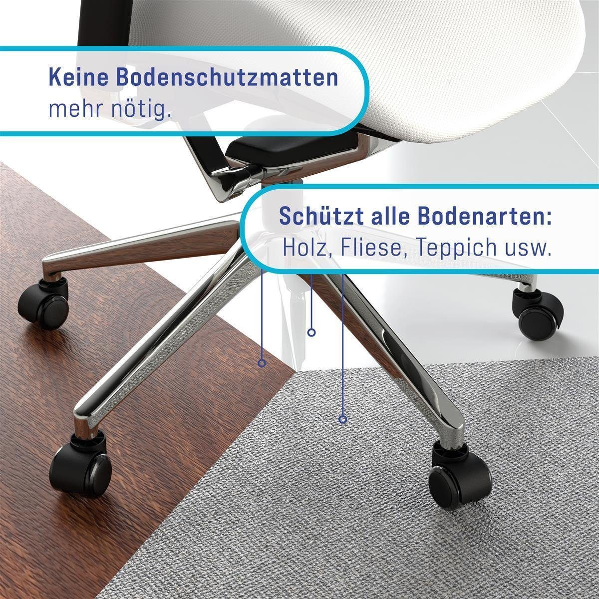Vendix Stuhlrolle 5x Hartbodenrollen 11mm / 10mm mit PVC Überzug -leise und kratzerfrei-
