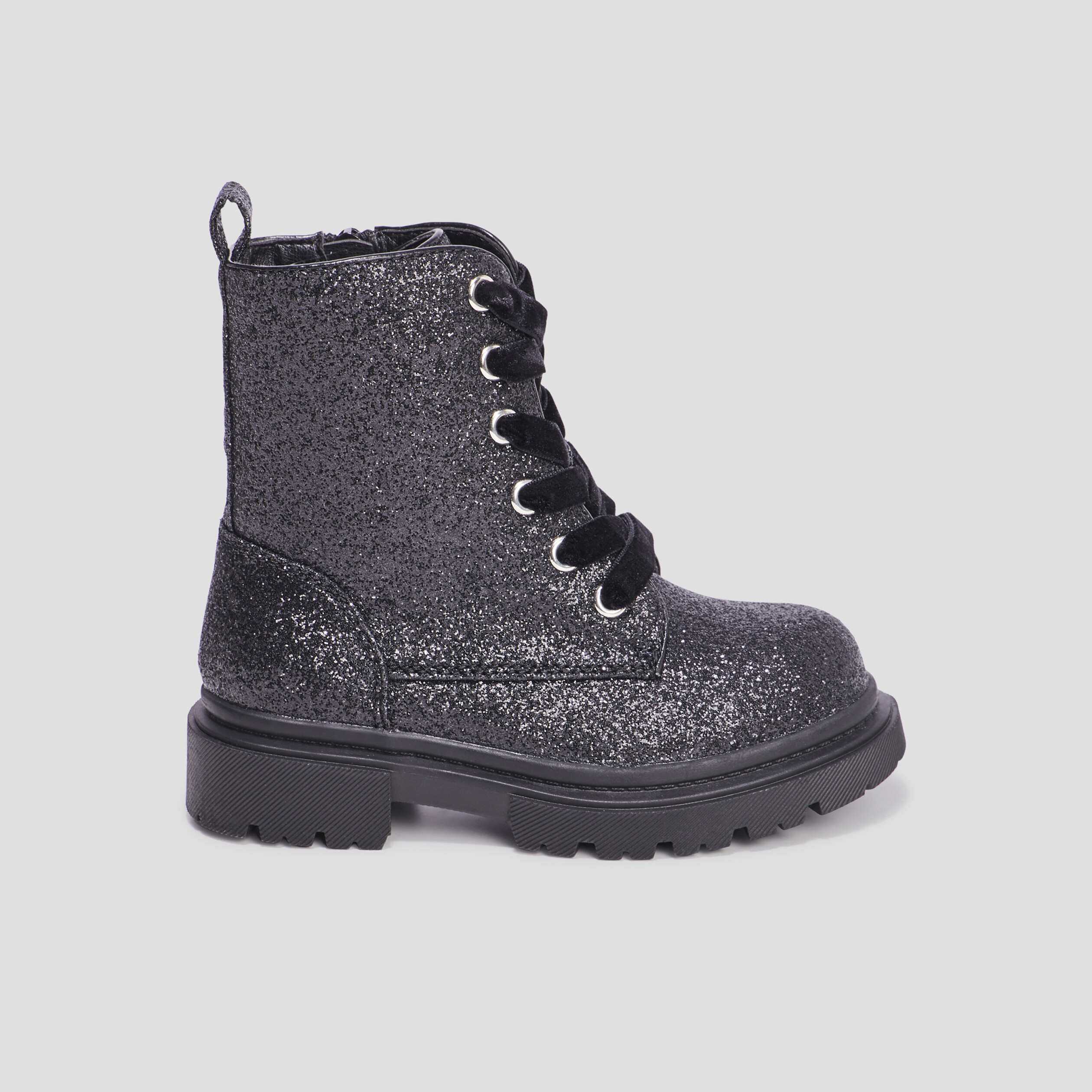 Bottines à paillettes crantées noir fille | La Halle