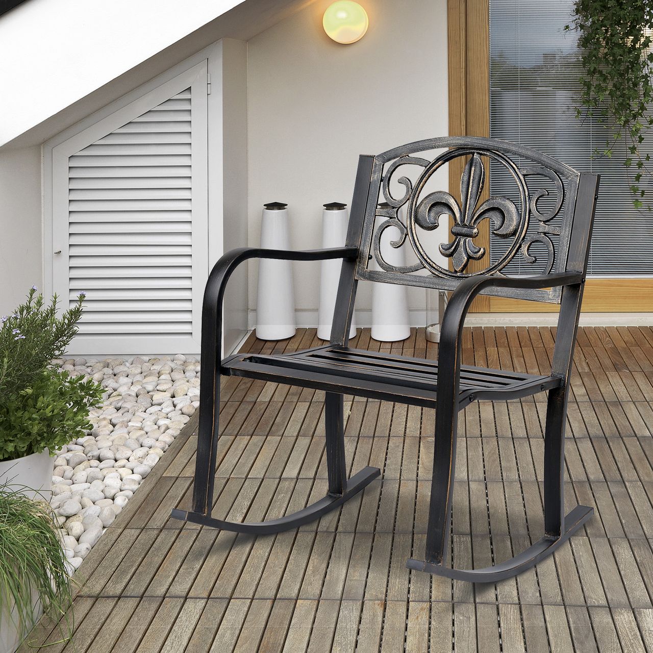 Outsunny Schaukelstuhl, Metall Bronze