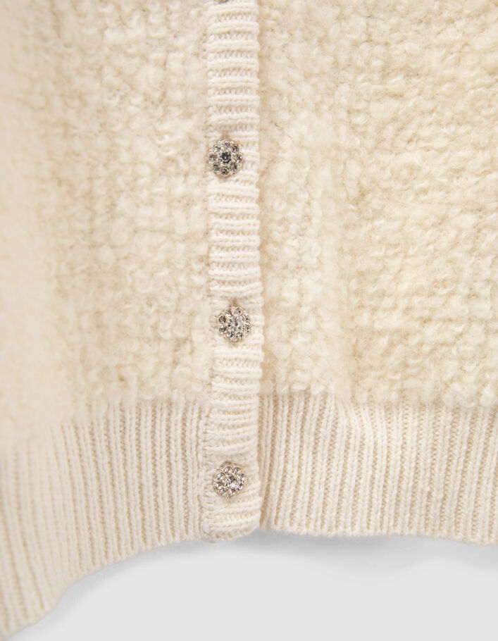 Cardigan écru tricot bi matière fille