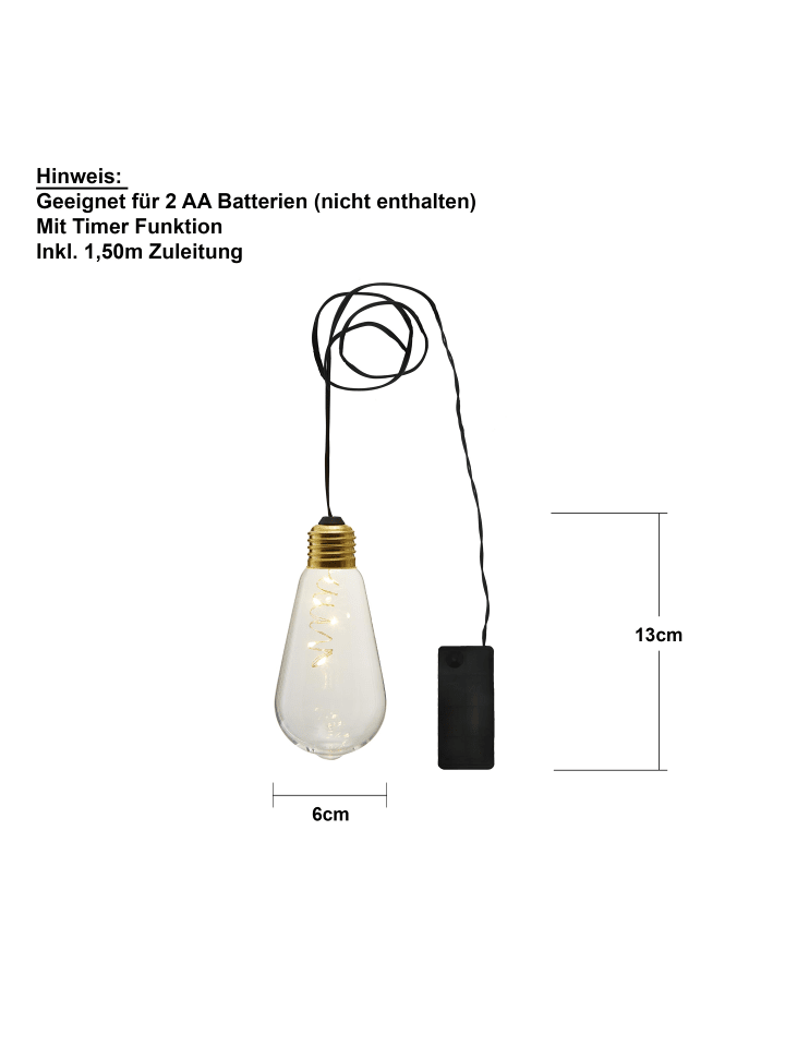 STAR Trading LED Hängeleuchte ,Glow', Batterien und Timer, Leuchtdraht, klar, 13cm günstig kaufen onesize