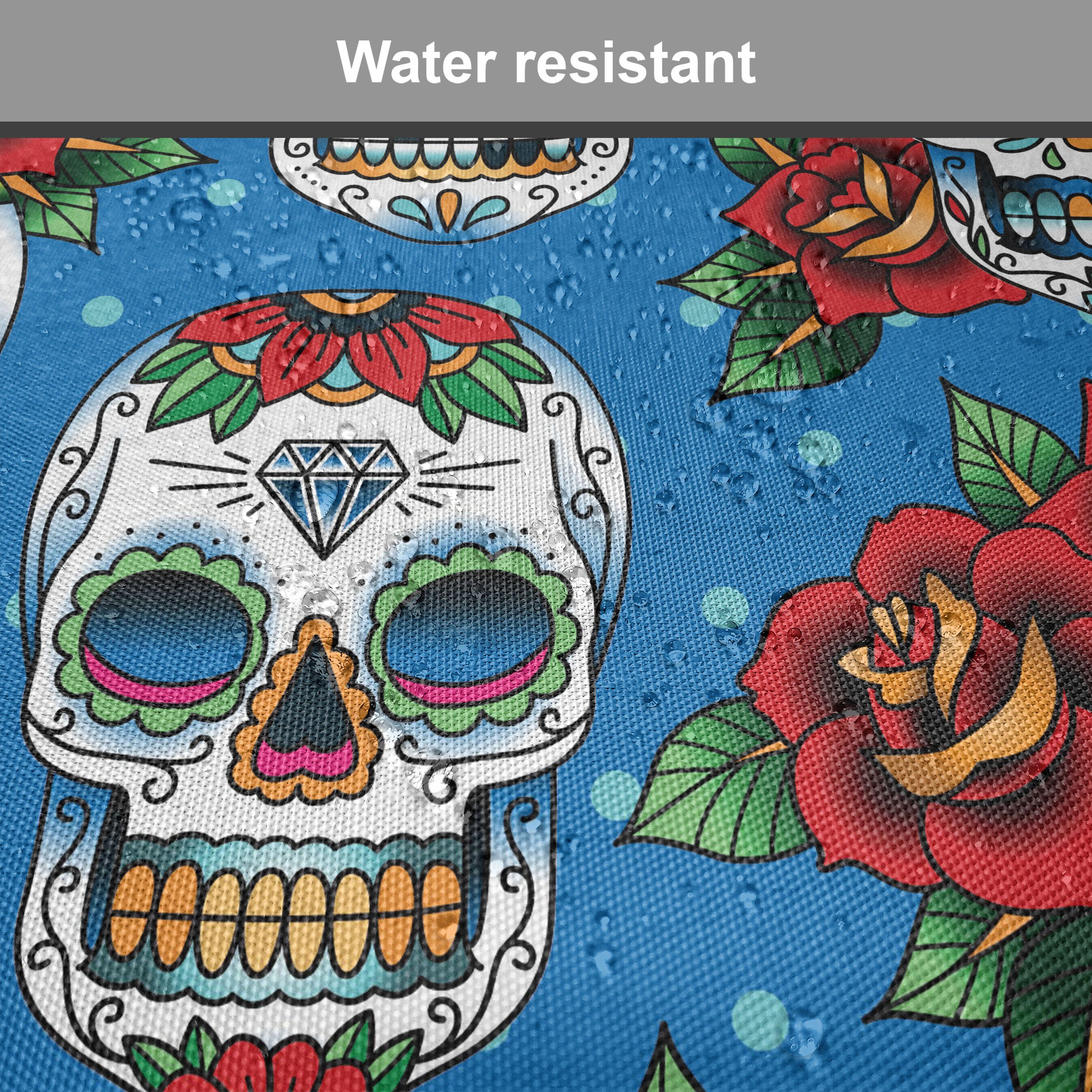 Abakuhaus Stuhlkissen Dekoratives wasserfestes Kissen mit Riemen für Küchensitze, Bunt Floral Roses Schädel