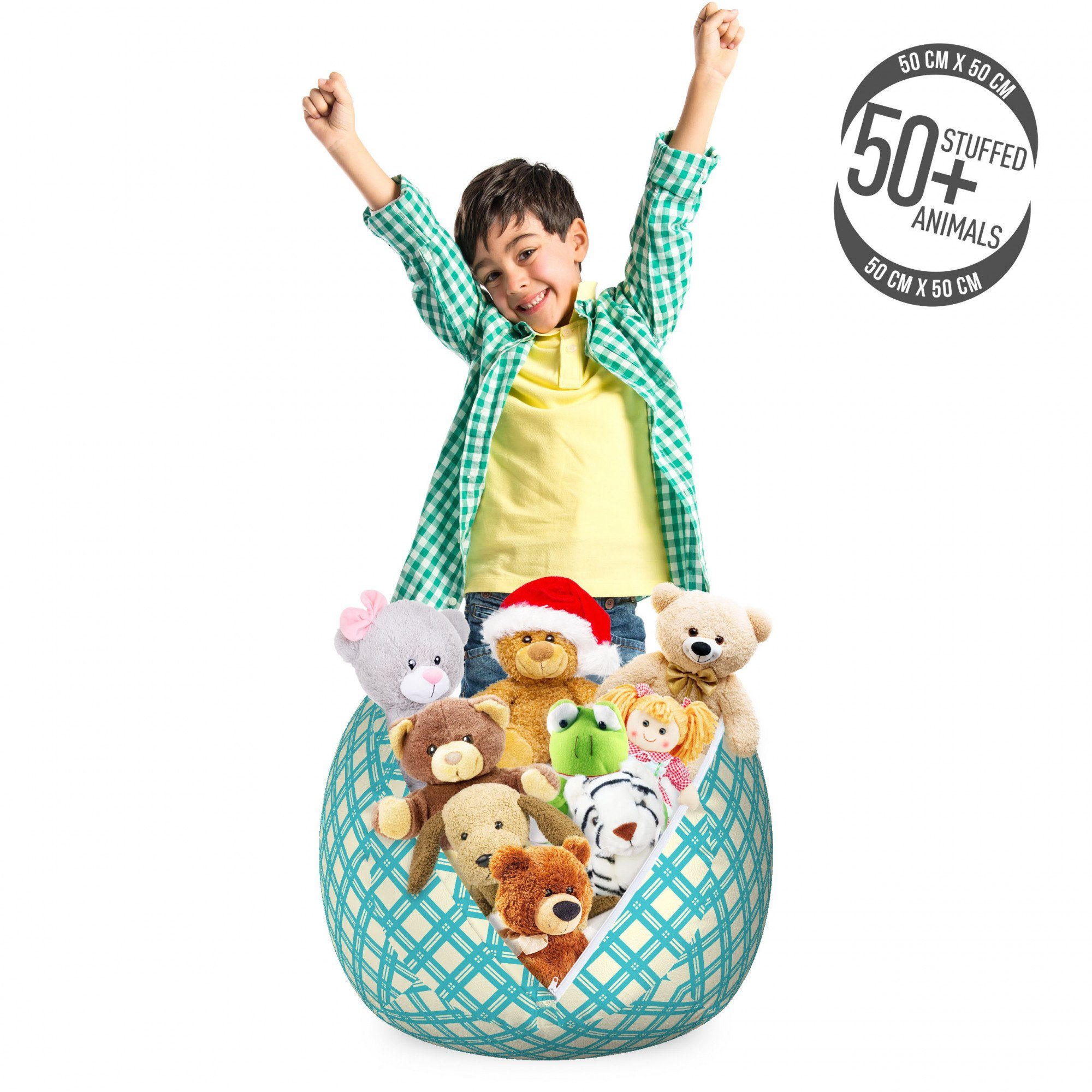Abakuhaus Spielzeugtruhe Gefüllter Tier Organizer Waschbare Tasche für Kinder, Geometrisch Aqua Karo Tile