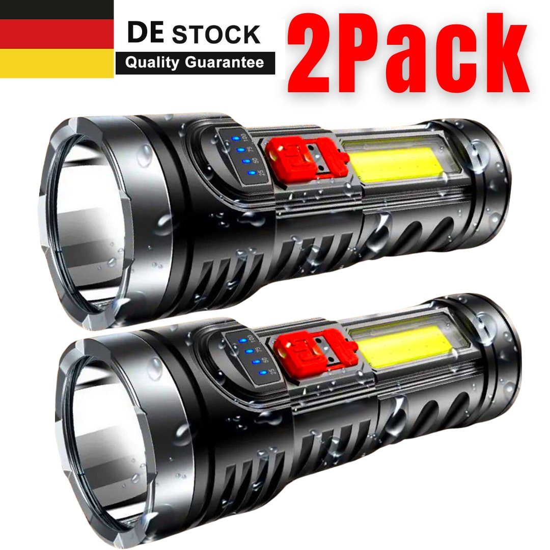 meeteu Taschenlampe 2er-Pack Taschenlampe 9000LM (Wiederaufladbar Fackel, Arbeitslampe LED USB), Camping Lampen mit AKKU
